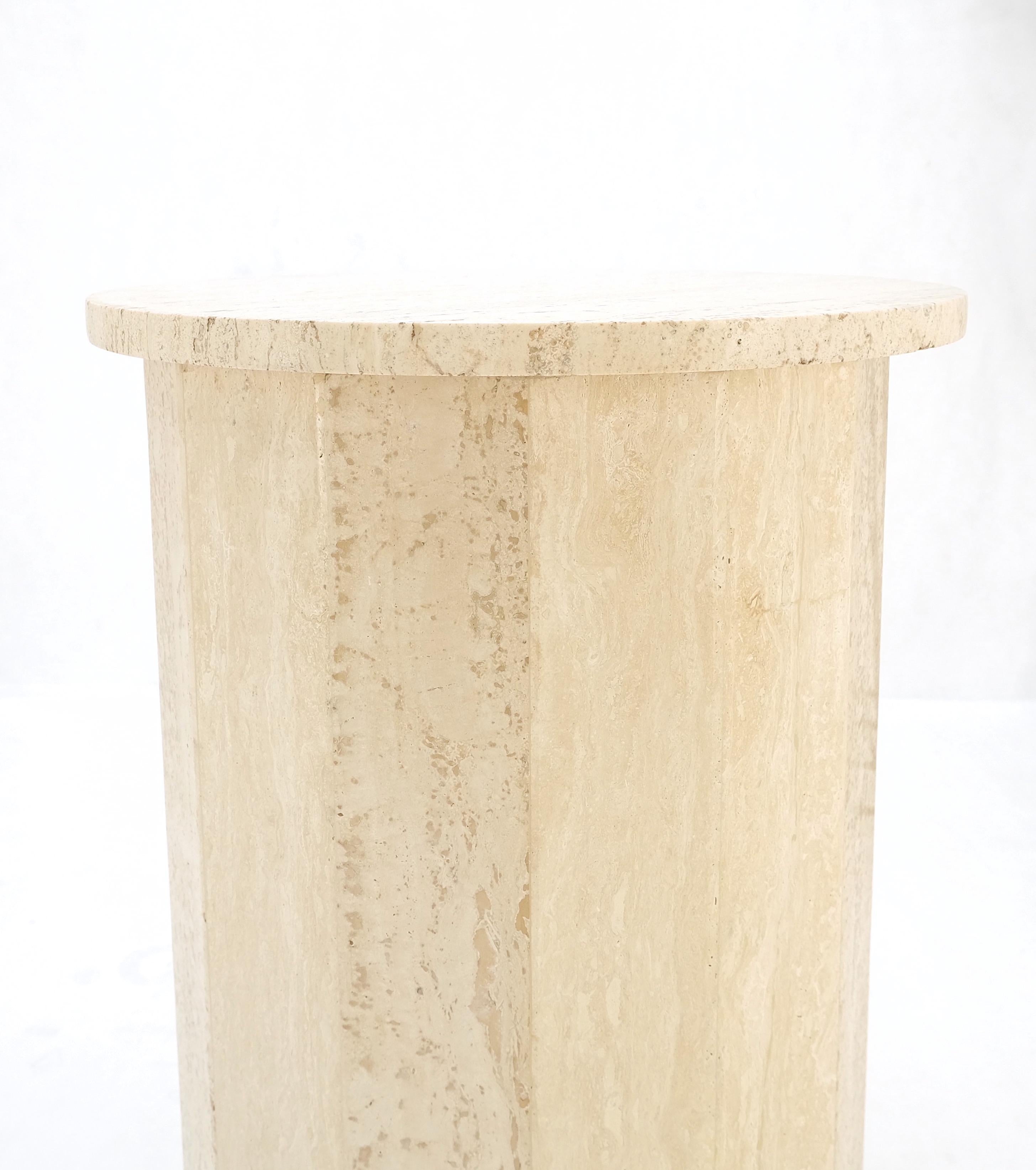 Italian Mid Century Modern Faceted Round Travertine Stone Marble Pedestal MINT! For Sale 2