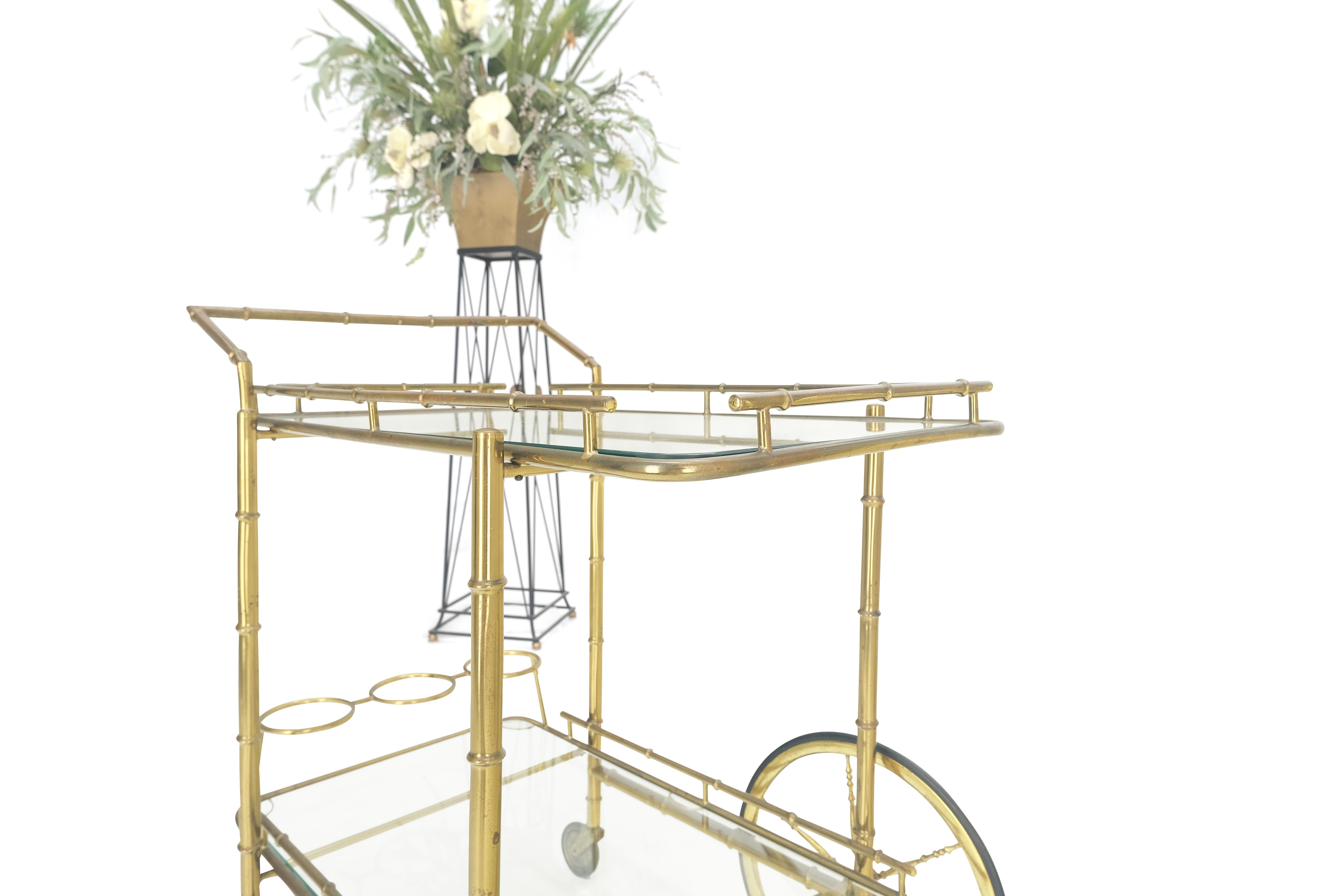 Italian Mid Century Modern Faux Bamboo Brass Two Tier Serving Cart on Wheels  For Sale 6