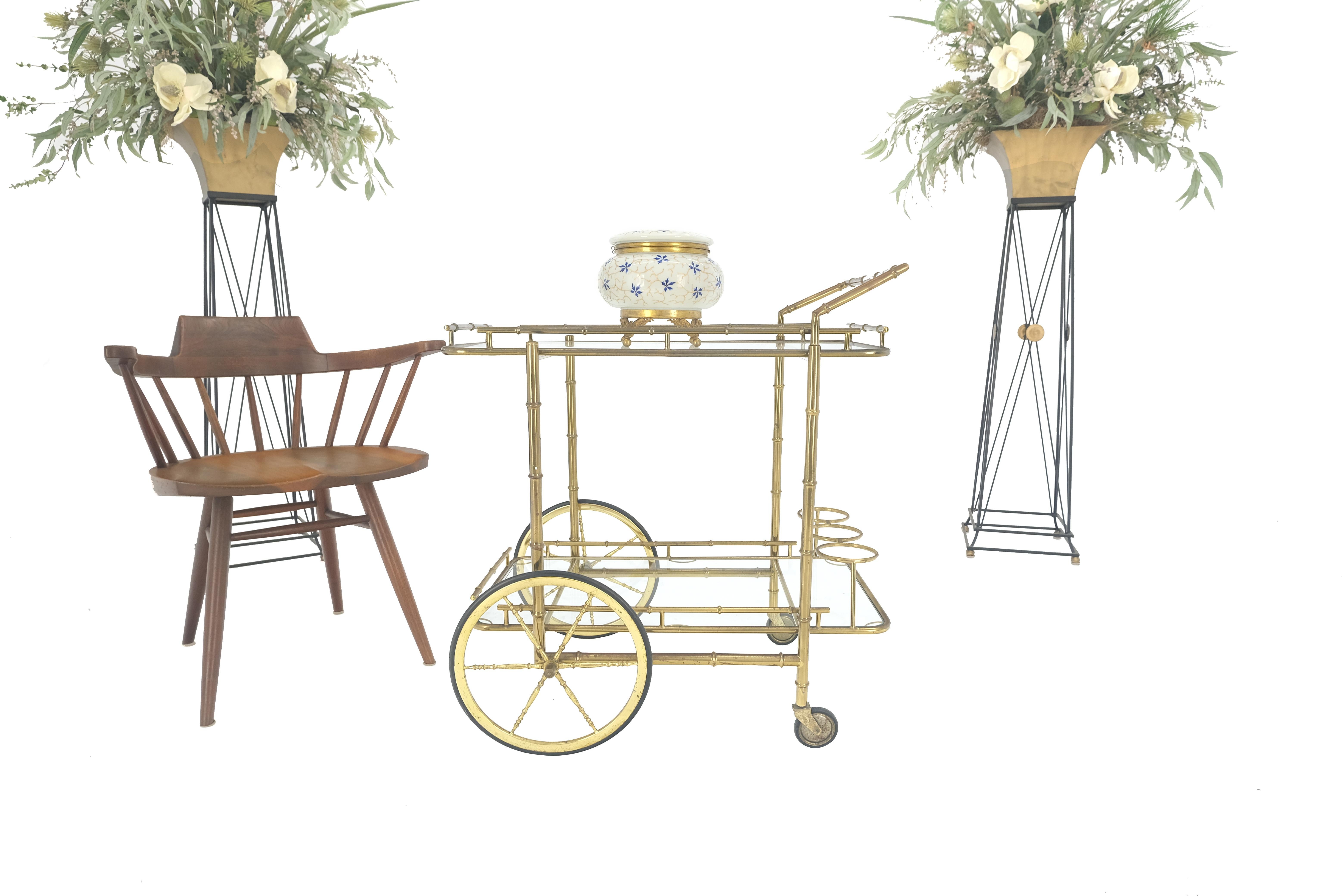 Italian Mid Century Modern Faux Bamboo Brass Two Tier Serving Cart on Wheels  For Sale 8
