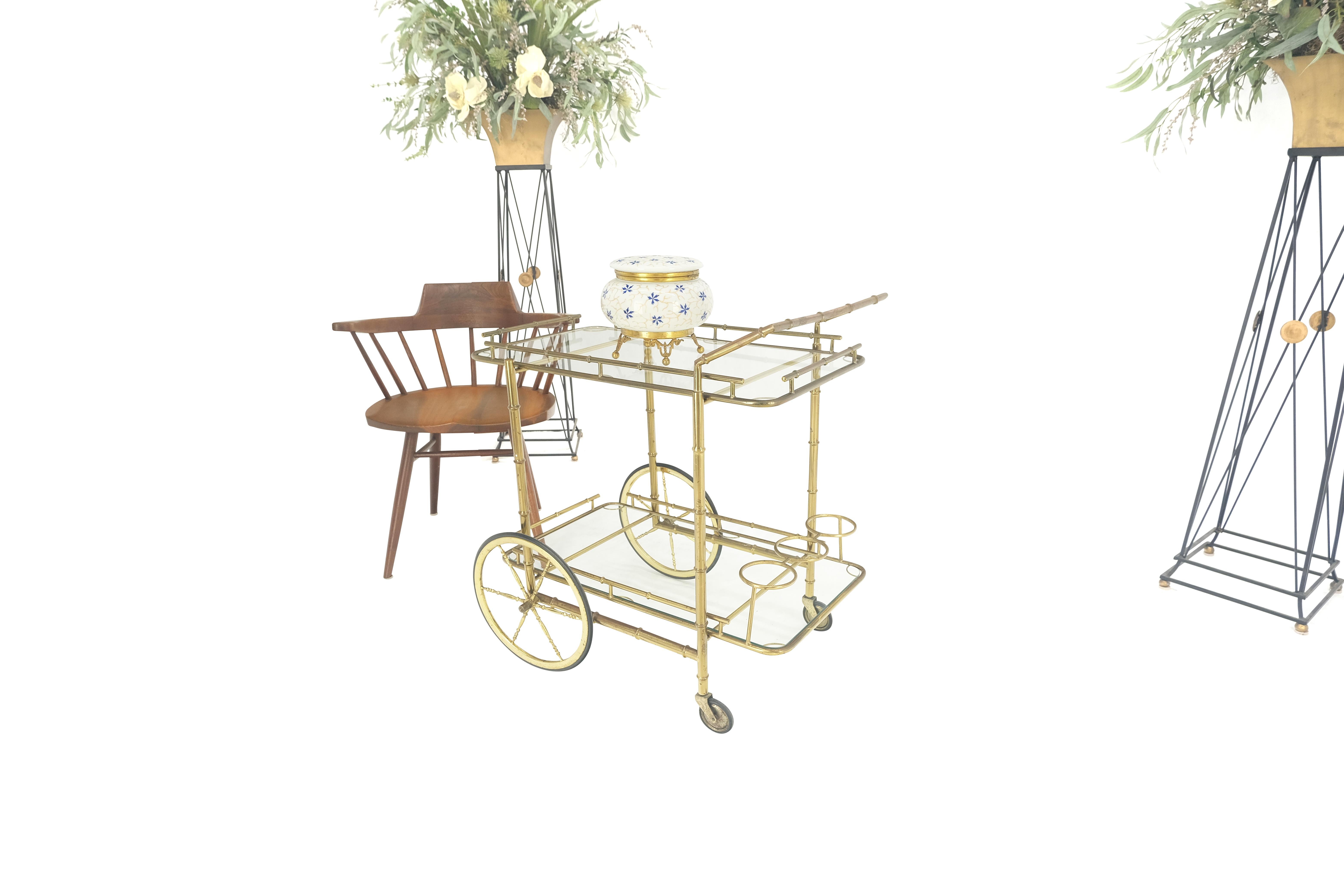 Italian Mid Century Modern Faux Bamboo Brass Two Tier Serving Cart on Wheels  For Sale 5