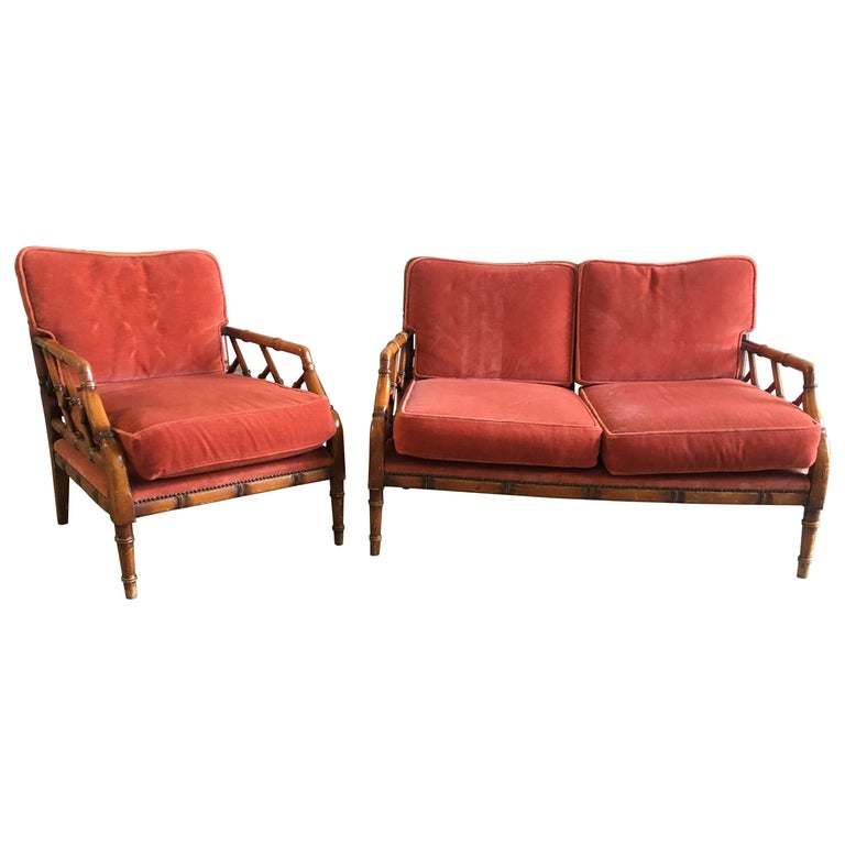 Italian MidCentury Modern Faux Bamboo Living Room Set, 1960s For Sale