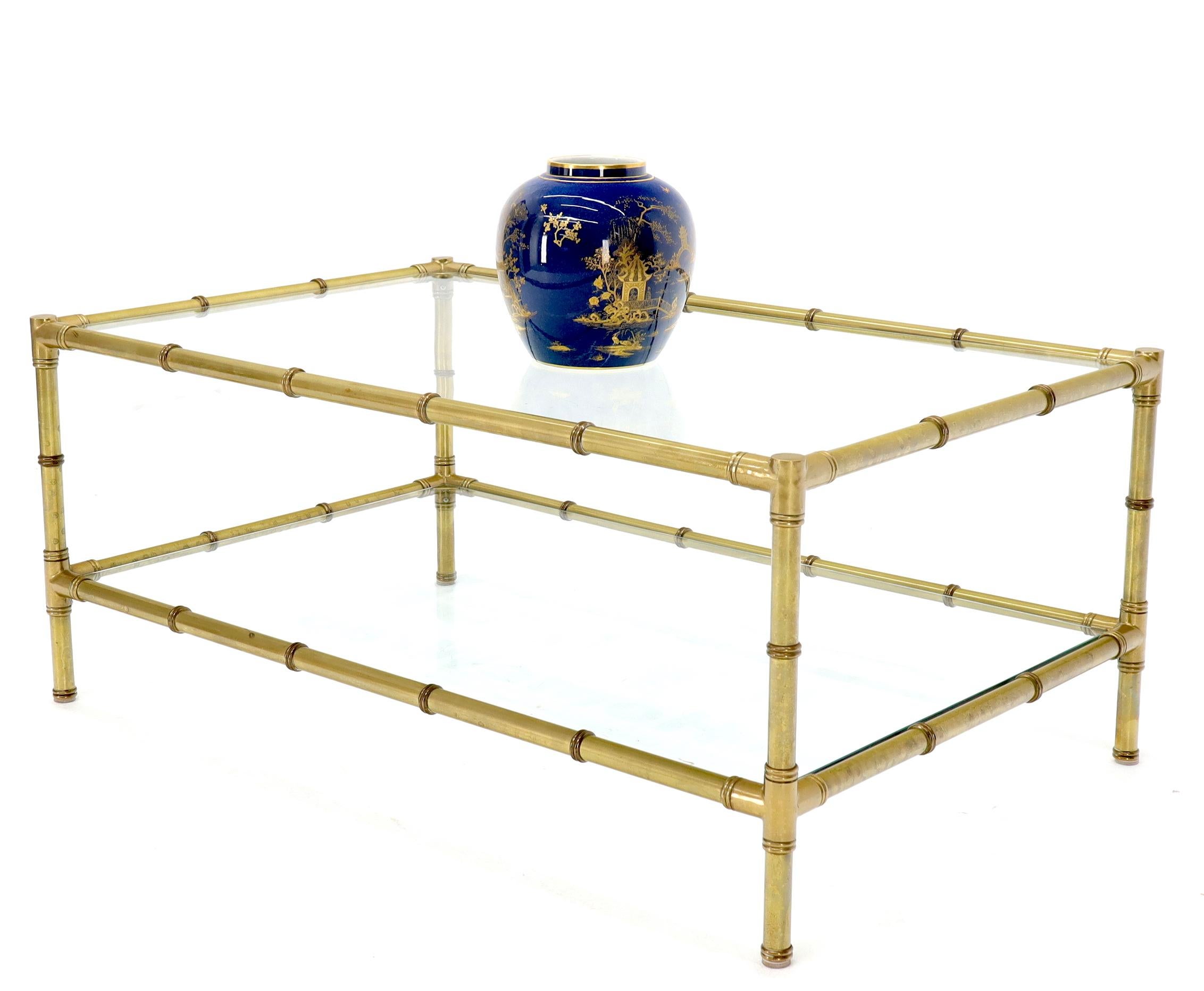 Italian Mid-Century Modern Faux Bamboo Machined Brass Rectangle Two-Tier Coffee For Sale 7