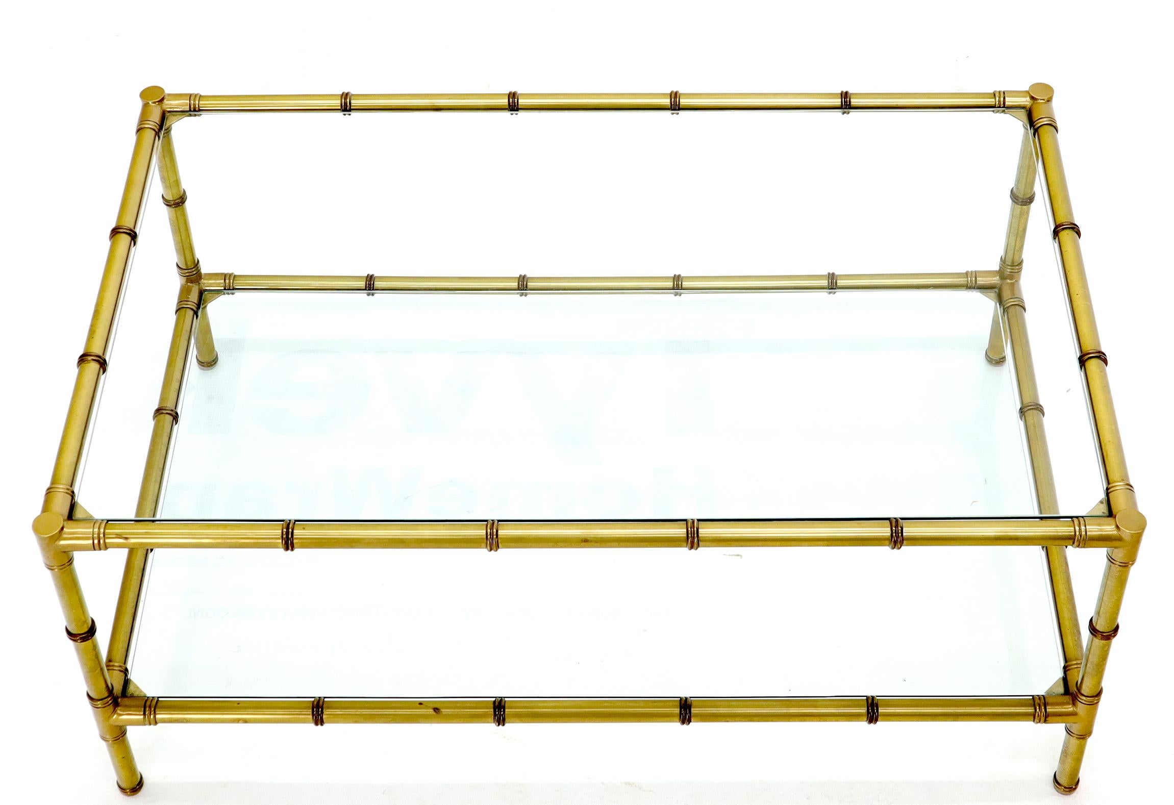 20th Century Italian Mid-Century Modern Faux Bamboo Machined Brass Rectangle Two-Tier Coffee For Sale