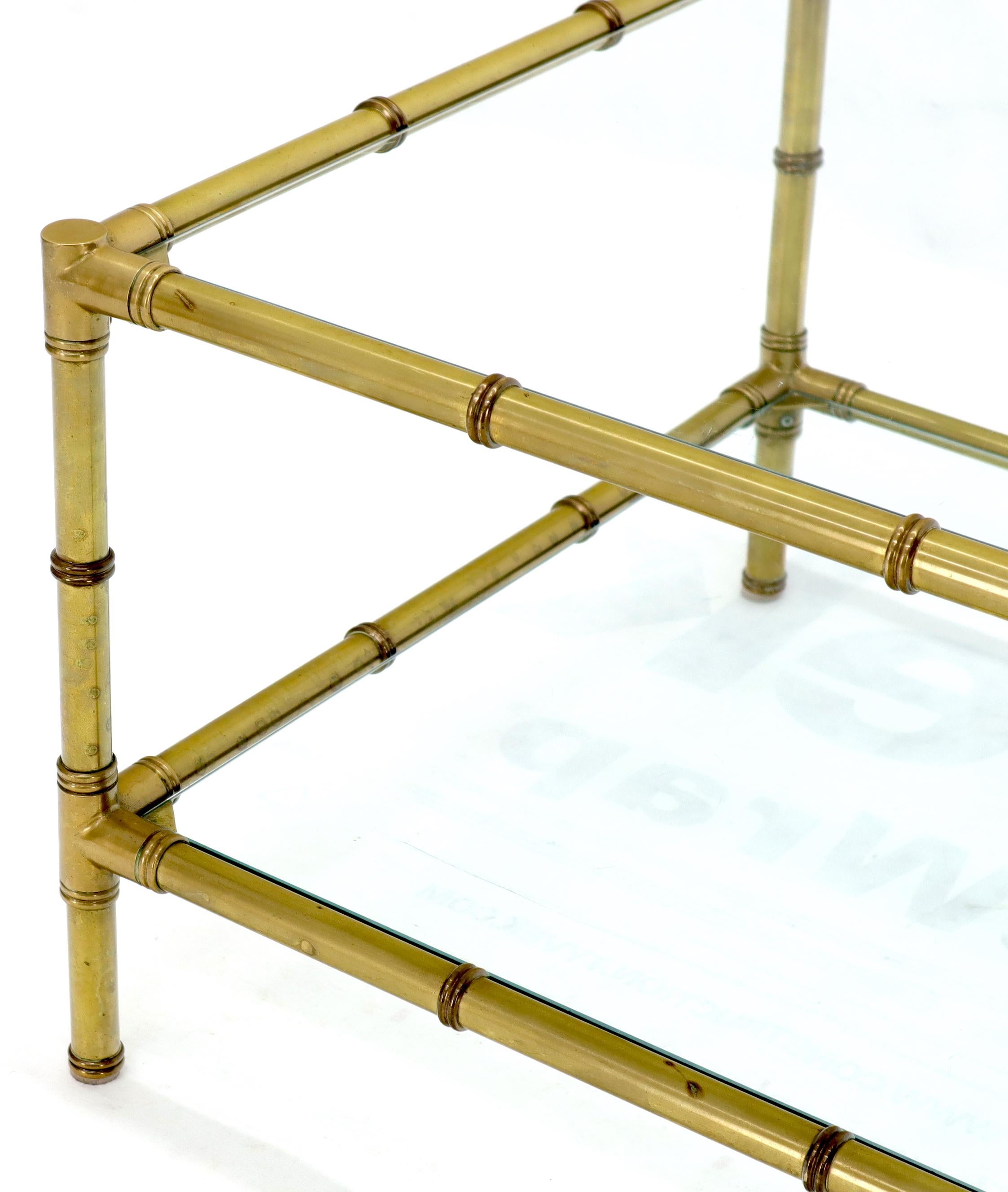 Italian Mid-Century Modern Faux Bamboo Machined Brass Rectangle Two-Tier Coffee For Sale 2