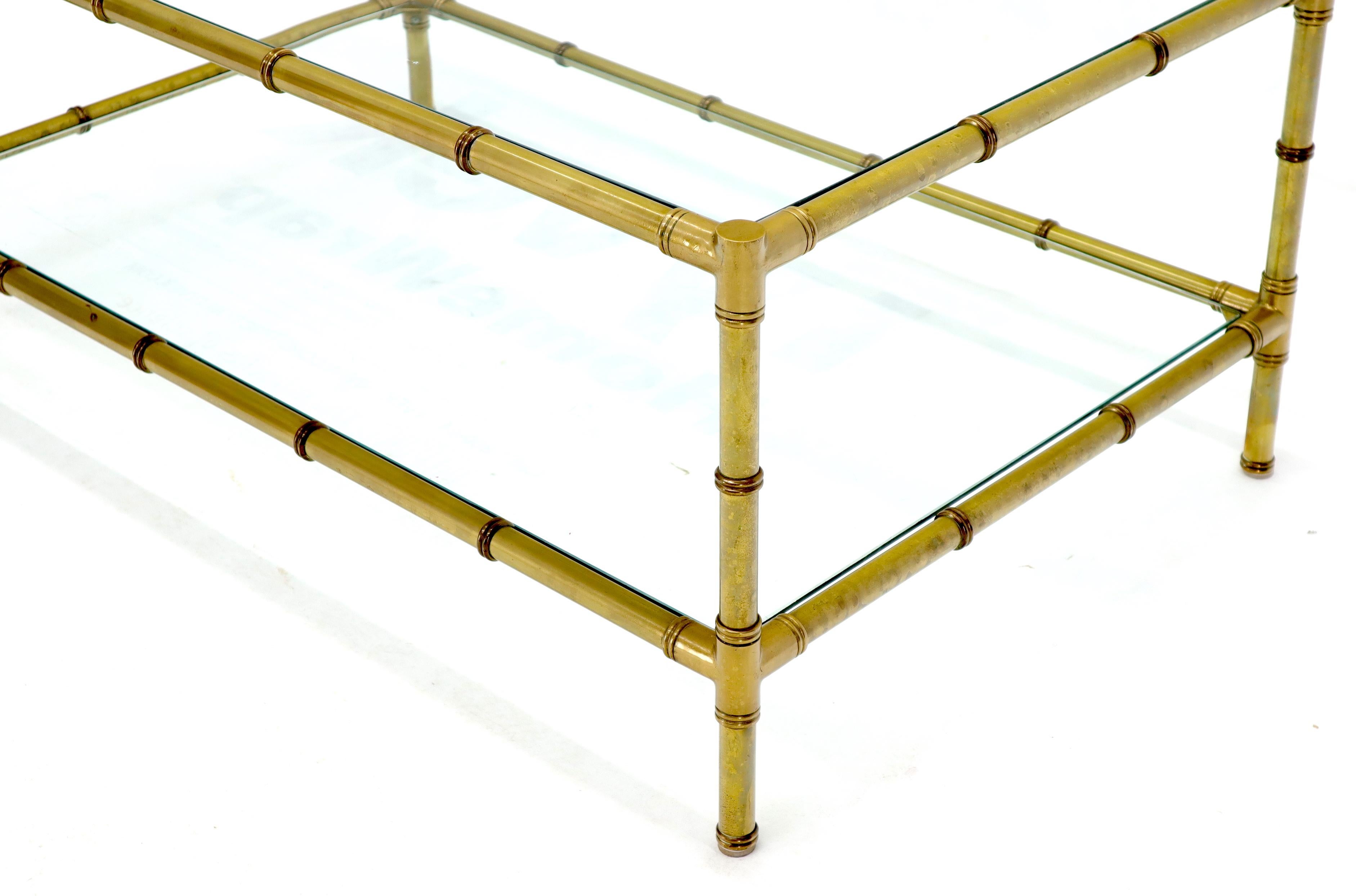 Italian Mid-Century Modern Faux Bamboo Machined Brass Rectangle Two-Tier Coffee For Sale 3
