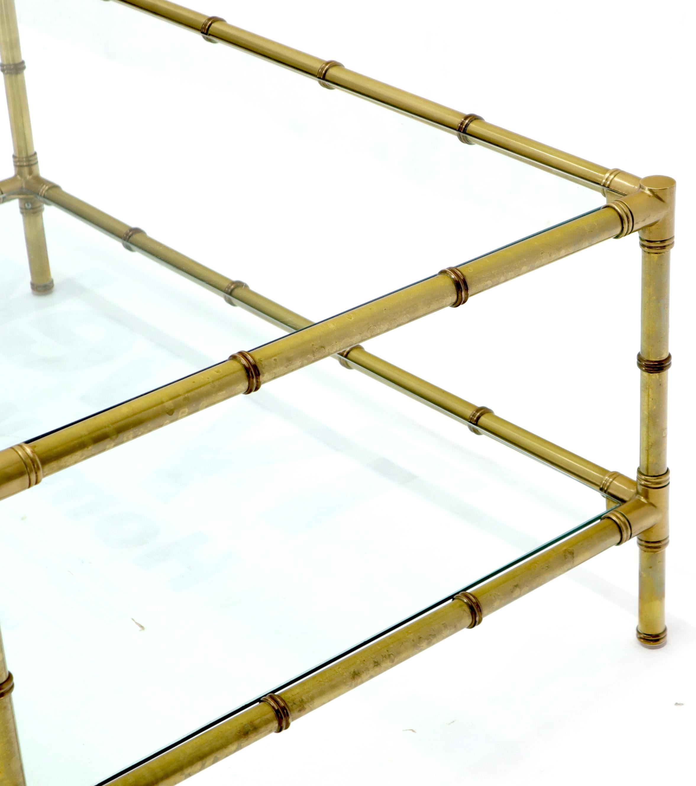 Italian Mid-Century Modern Faux Bamboo Machined Brass Rectangle Two-Tier Coffee For Sale 4
