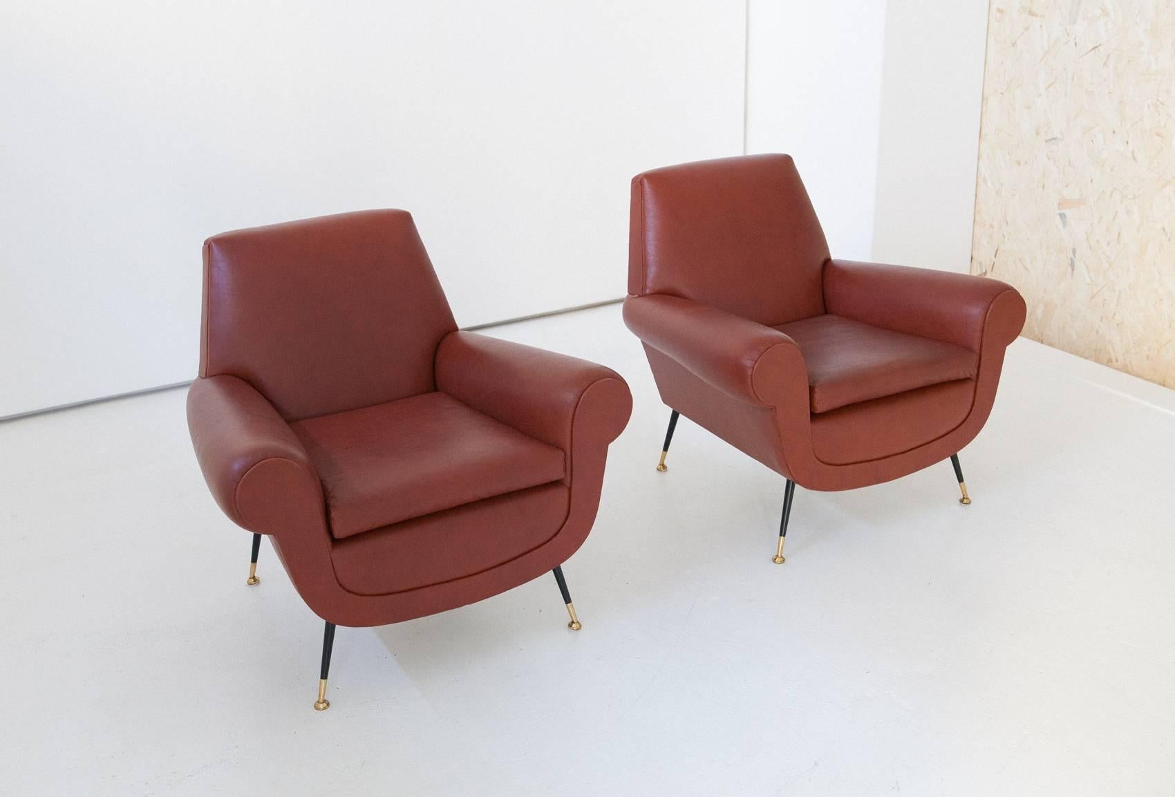 Italian Mid-Century Modern Faux Leather Armchairs by Gigi Radice for Minotti 3