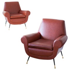 Italian Mid-Century Modern Faux Leather Armchairs by Gigi Radice for Minotti