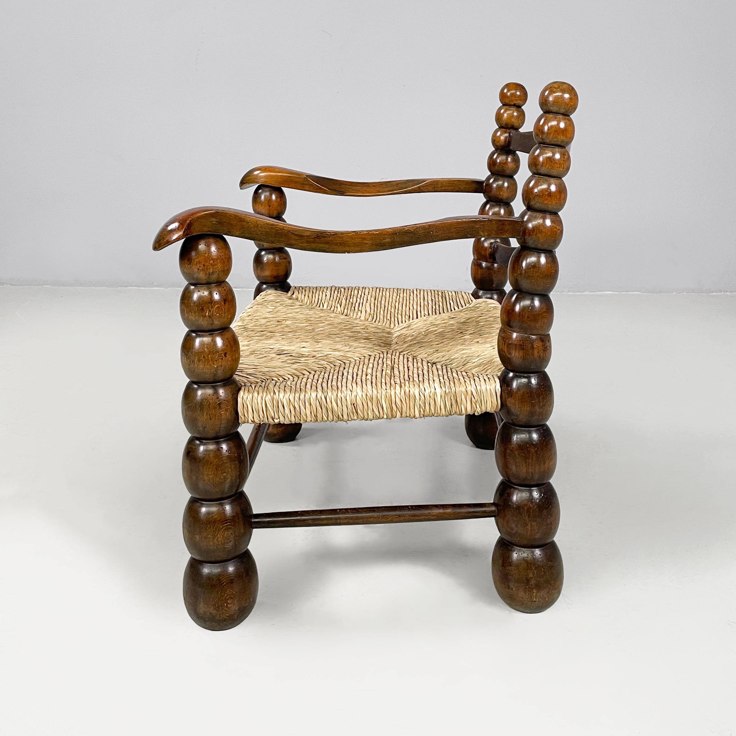 Mid-Century Modern Italian mid-century modern finely crafted armchairs in wood and straw, 1960s For Sale