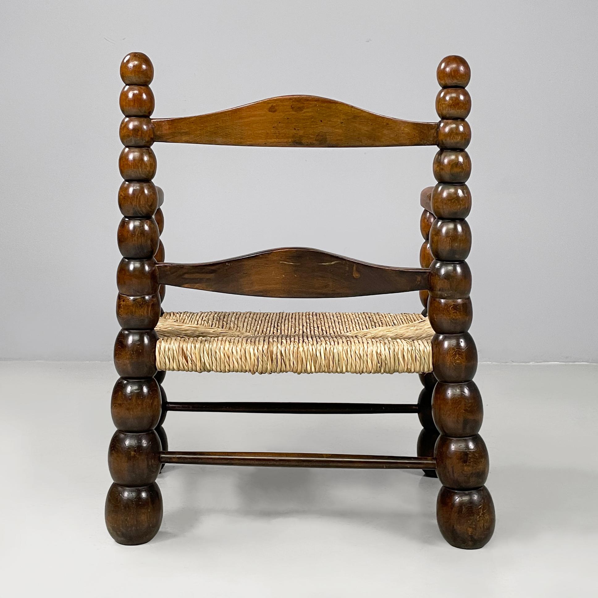 Mid-20th Century Italian mid-century modern finely crafted armchairs in wood and straw, 1960s For Sale