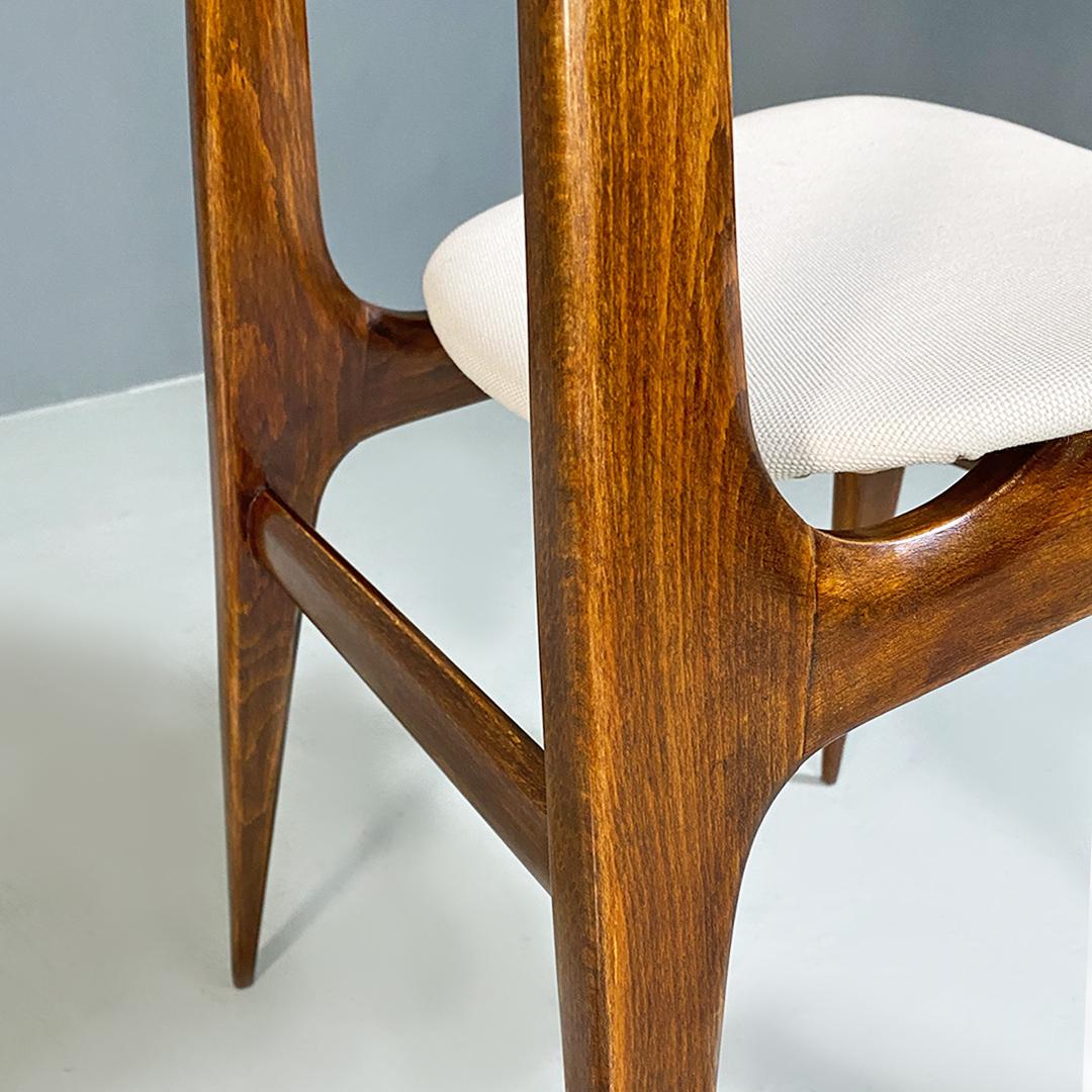 Italian Mid-Century Modern Five Wooden and White Cotton Dining Chairs, 1950s 6