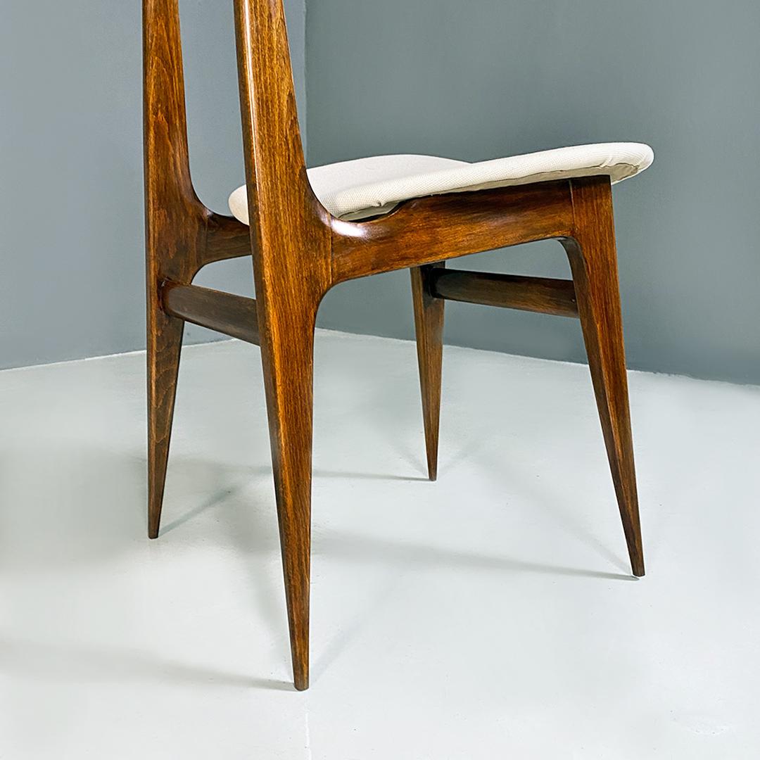 Italian Mid-Century Modern Five Wooden and White Cotton Dining Chairs, 1950s 7