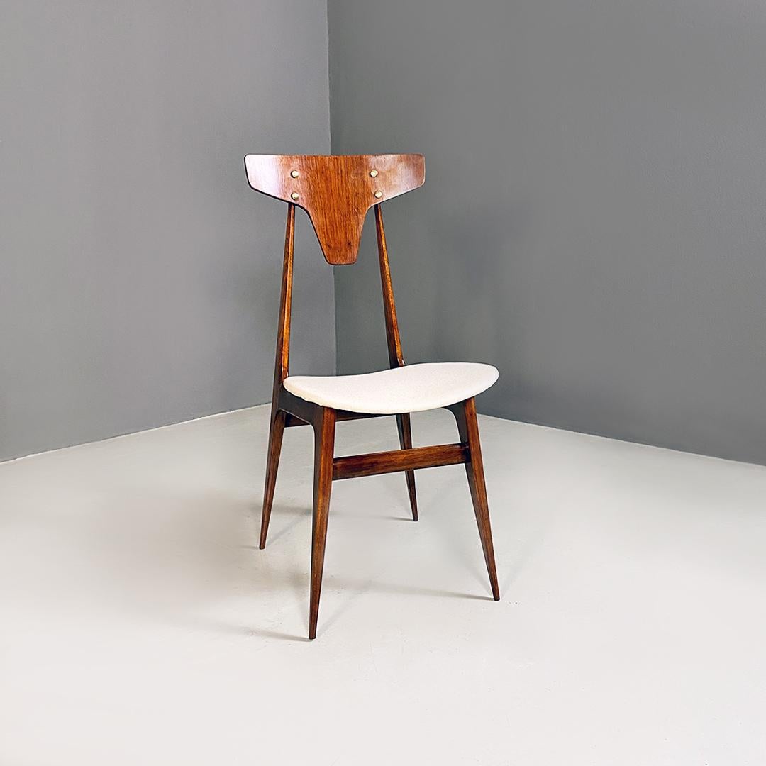 Mid-20th Century Italian Mid-Century Modern Five Wooden and White Cotton Dining Chairs, 1950s