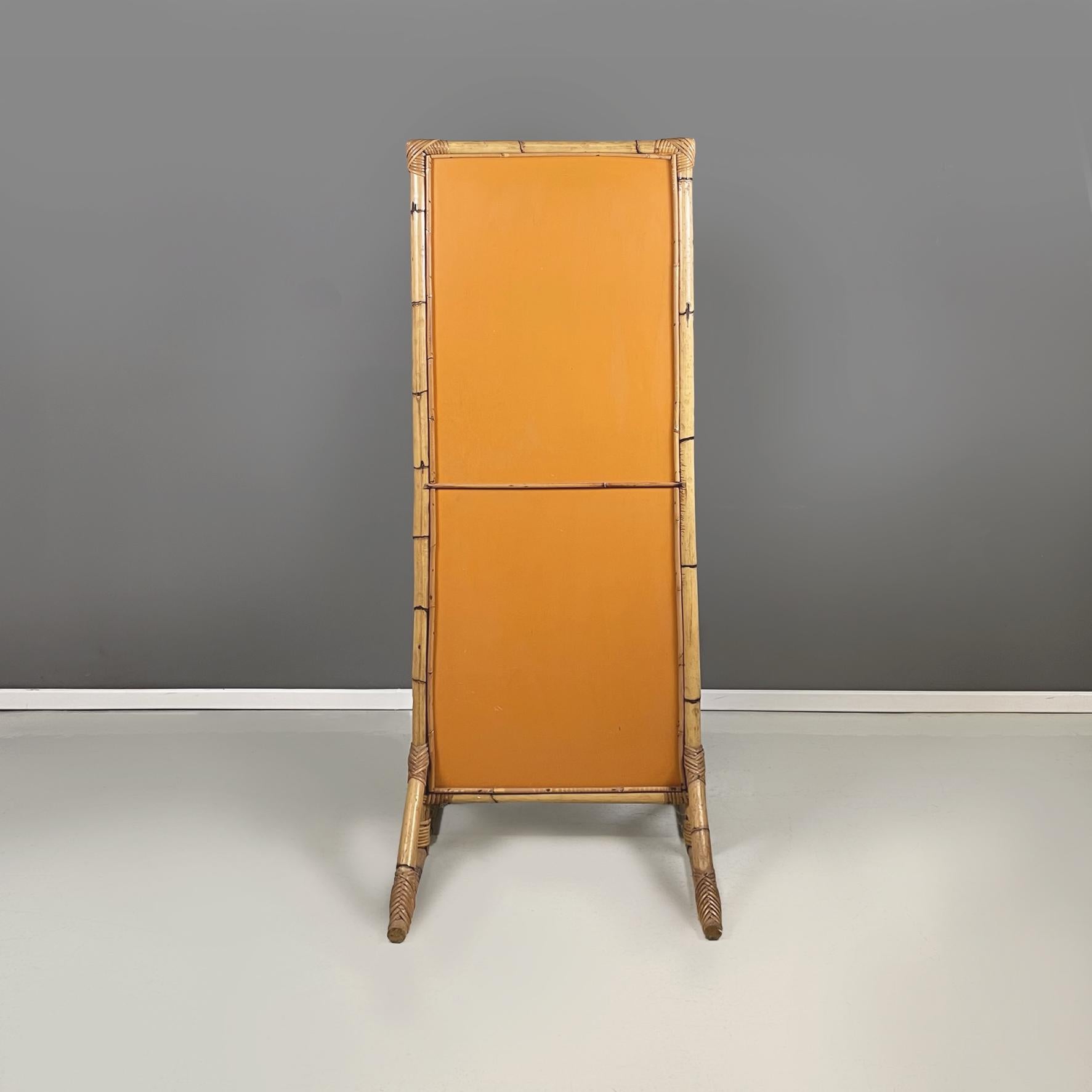 Mid-Century Modern Italian mid-century modern Floor freestanding full-length rattan mirror, 1960s For Sale