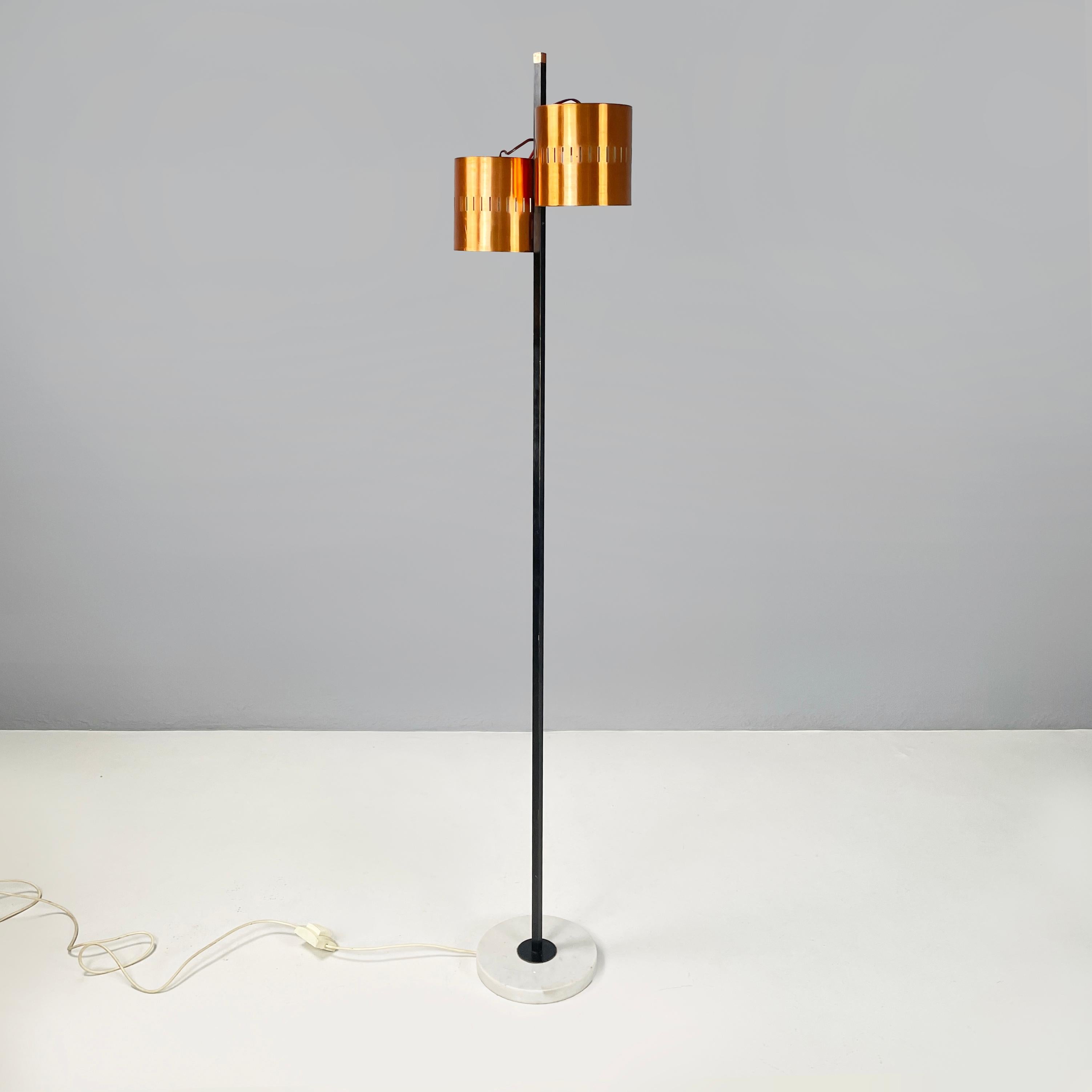 Mid-Century Modern Italian mid-century modern Floor lamp in copper, black metal and marble, 1960s For Sale