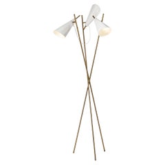 Italian Mid-Century Modern Floor Lamp with Brass Tripod Structure Three Shades