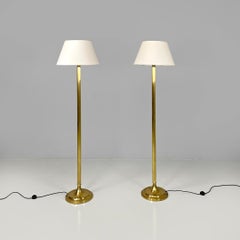 Lámparas de pie modernas italianas de mediados de siglo de tela blanca y latón Lam Bologna, años 60