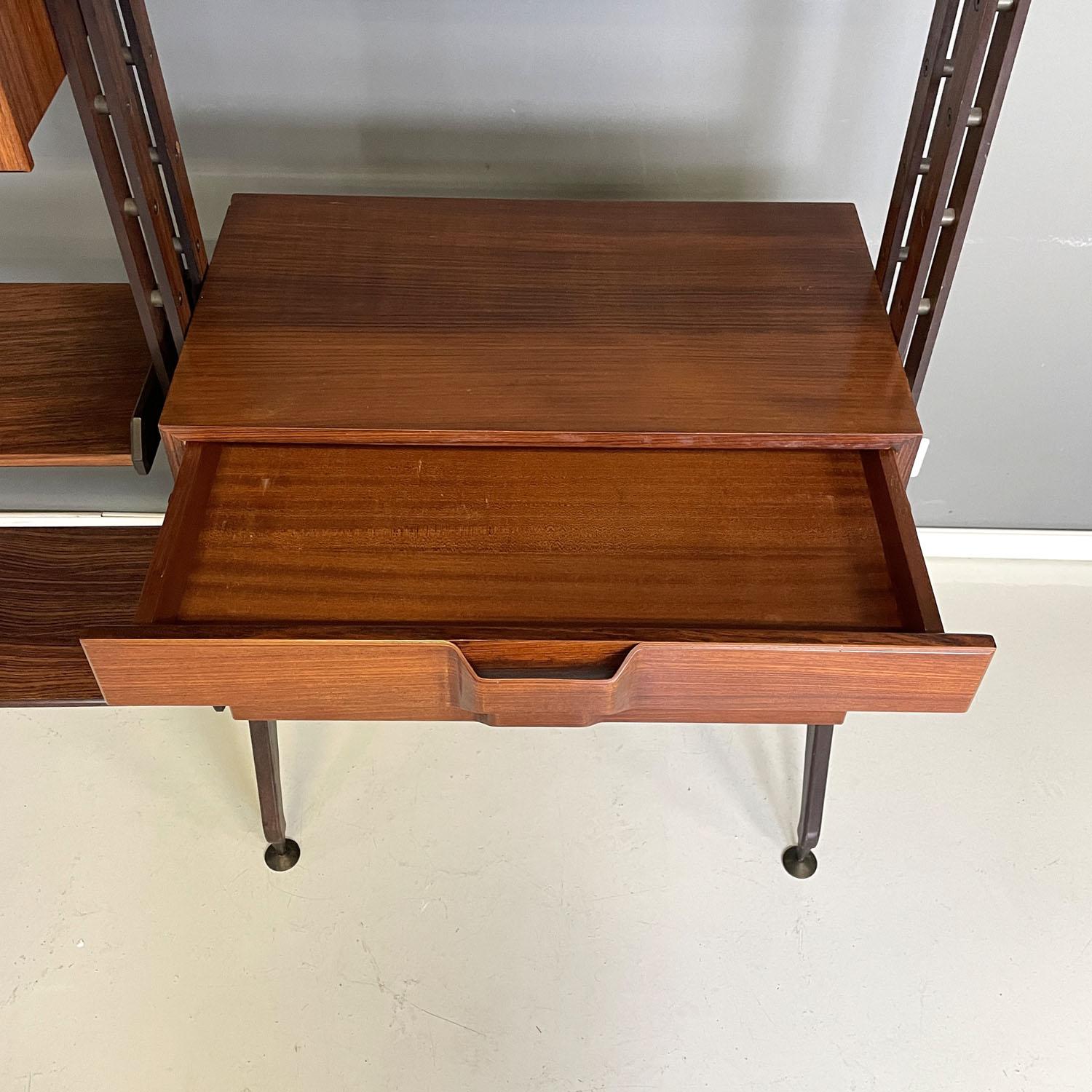 Italian mid-century modern floor-to-ceiling wood and brass bookcase, 1960s 7