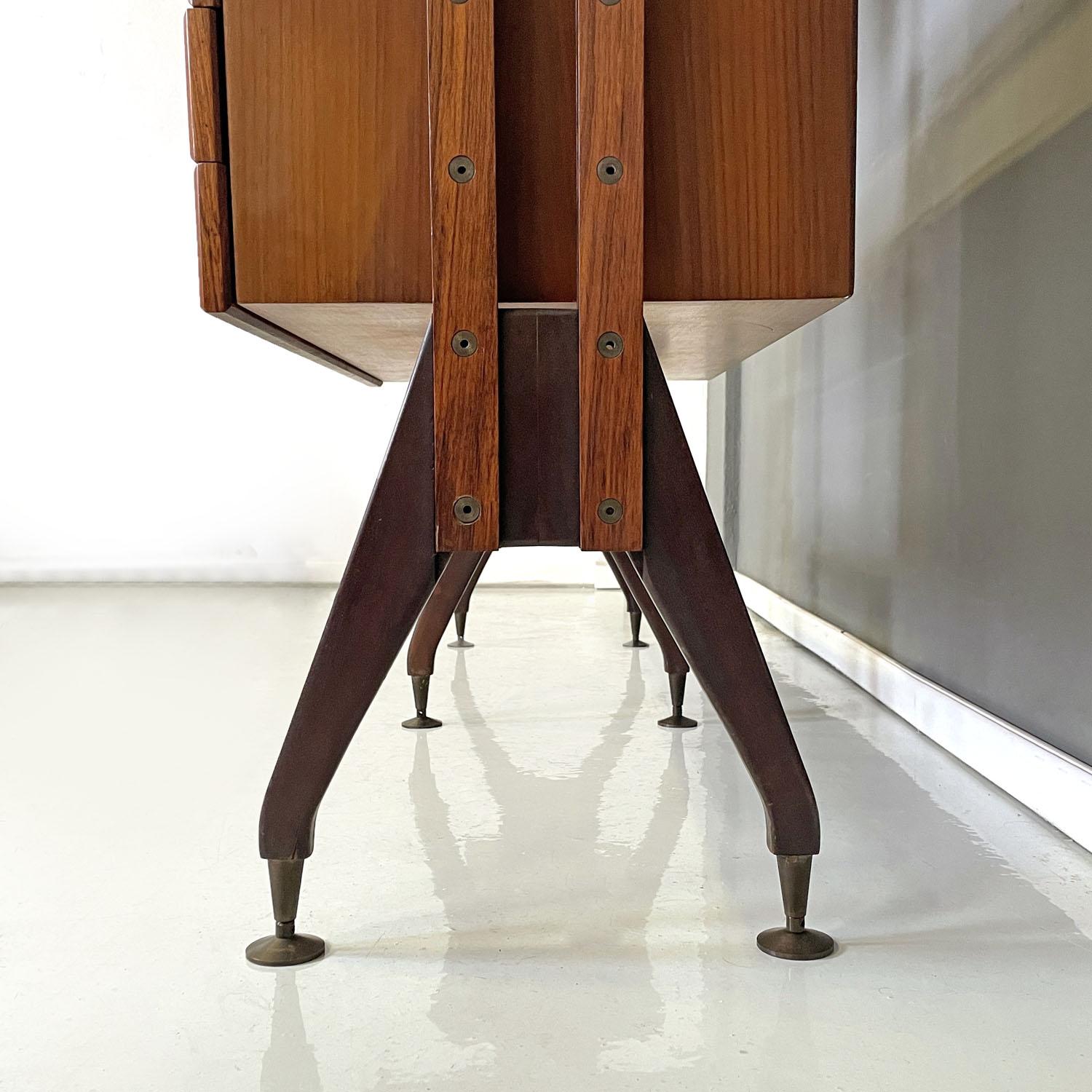 Italian mid-century modern floor-to-ceiling wood and brass bookcase, 1960s 12