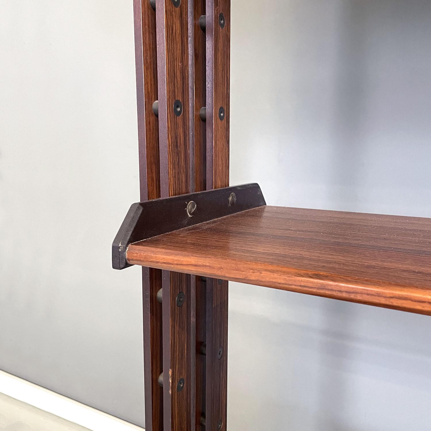 Italian mid-century modern floor-to-ceiling wood and brass bookcase, 1960s 1