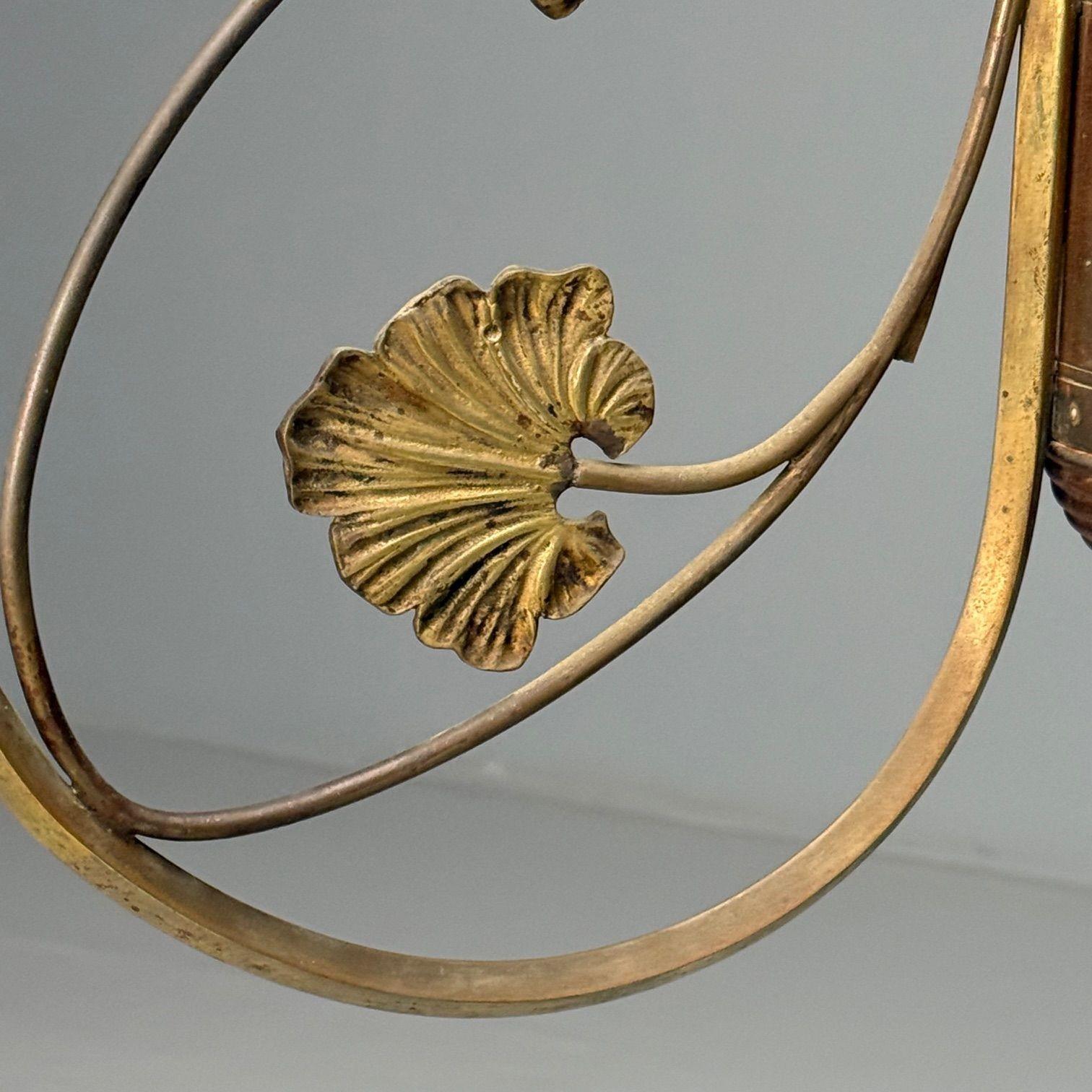 Lampadario floreale italiano del Mid-Century Modern, ottone, rame, Italia, anni '20 in vendita 3