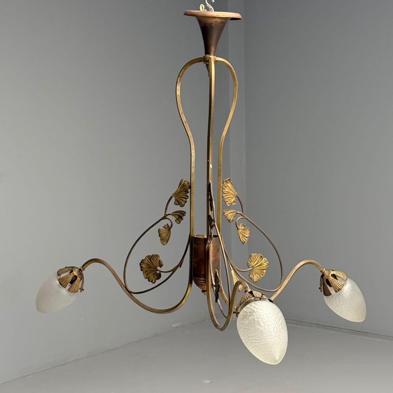 Mid-Century moderno Lampadario floreale italiano del Mid-Century Modern, ottone, rame, Italia, anni '20 in vendita