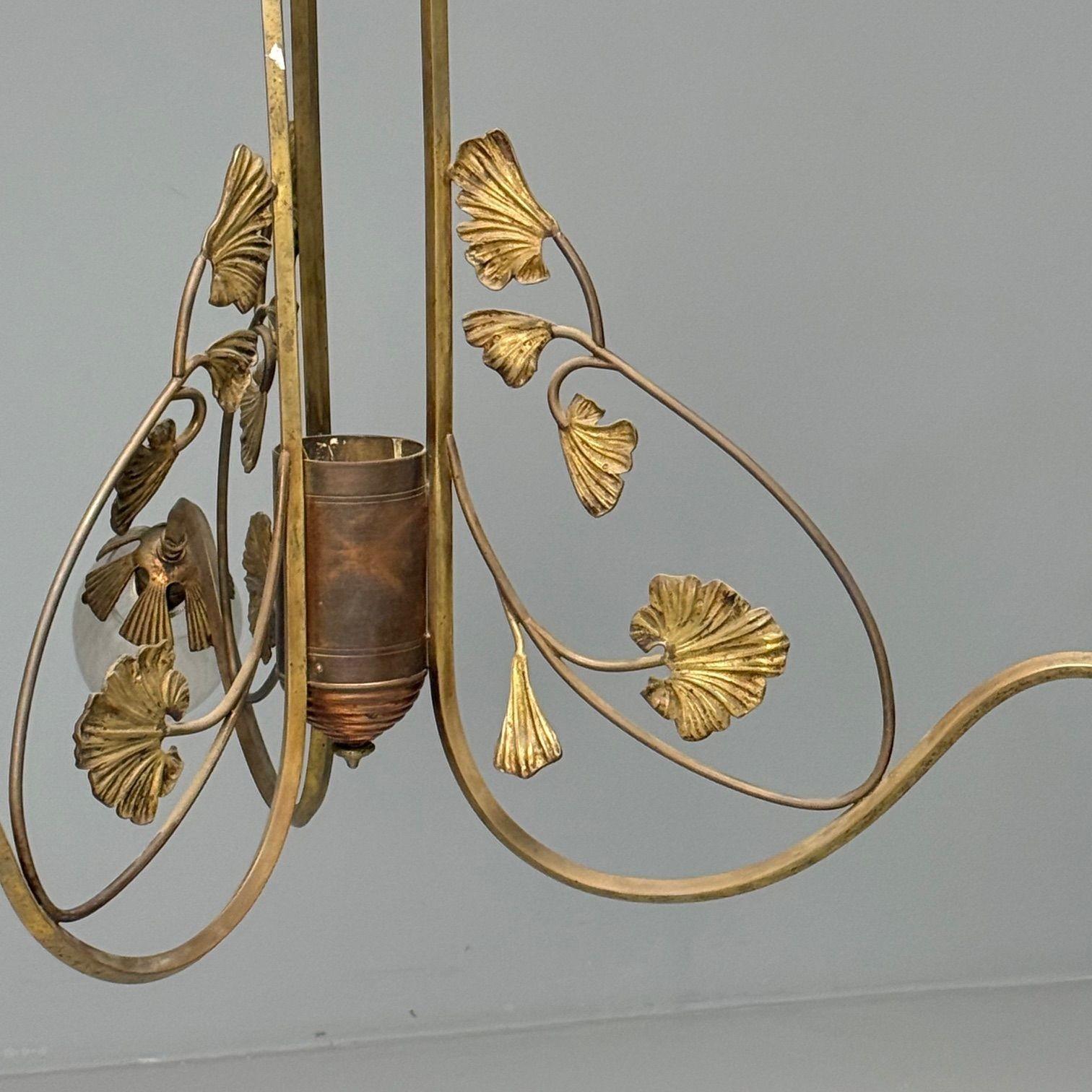 Ottone Lampadario floreale italiano del Mid-Century Modern, ottone, rame, Italia, anni '20 in vendita
