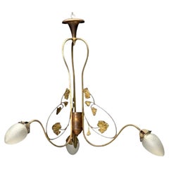 Lampadario floreale italiano del Mid-Century Modern, ottone, rame, Italia, anni '20