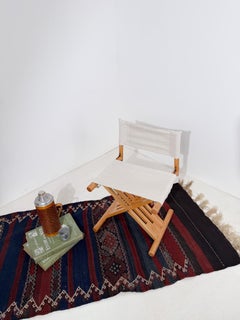 Italian Mid-Century Modern Folding Chair in Solid Beechwood & Raw Cotton Canvas
