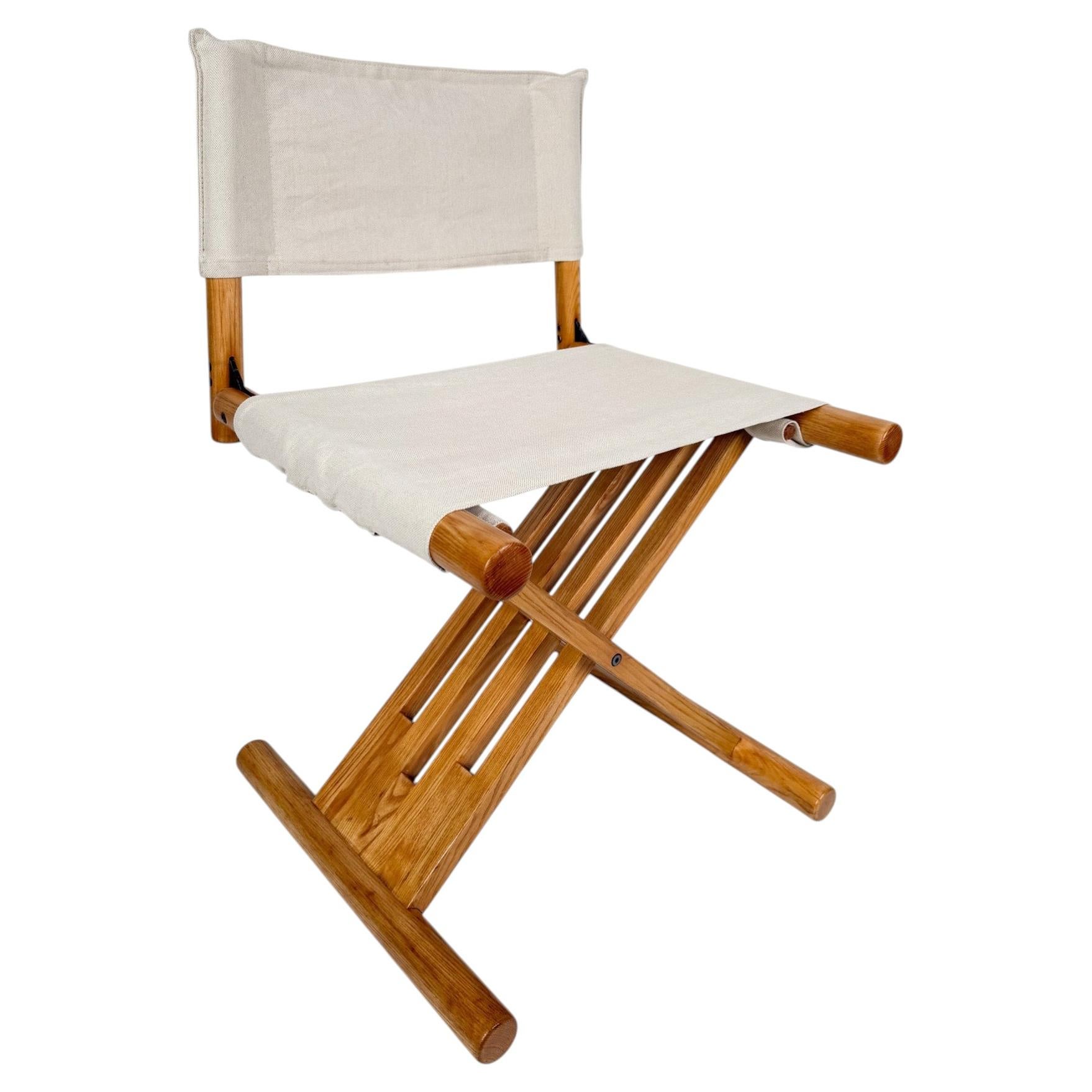 Italian Mid-Century Modern Folding Chair in Solid Beechwood & Raw Cotton Canvas For Sale