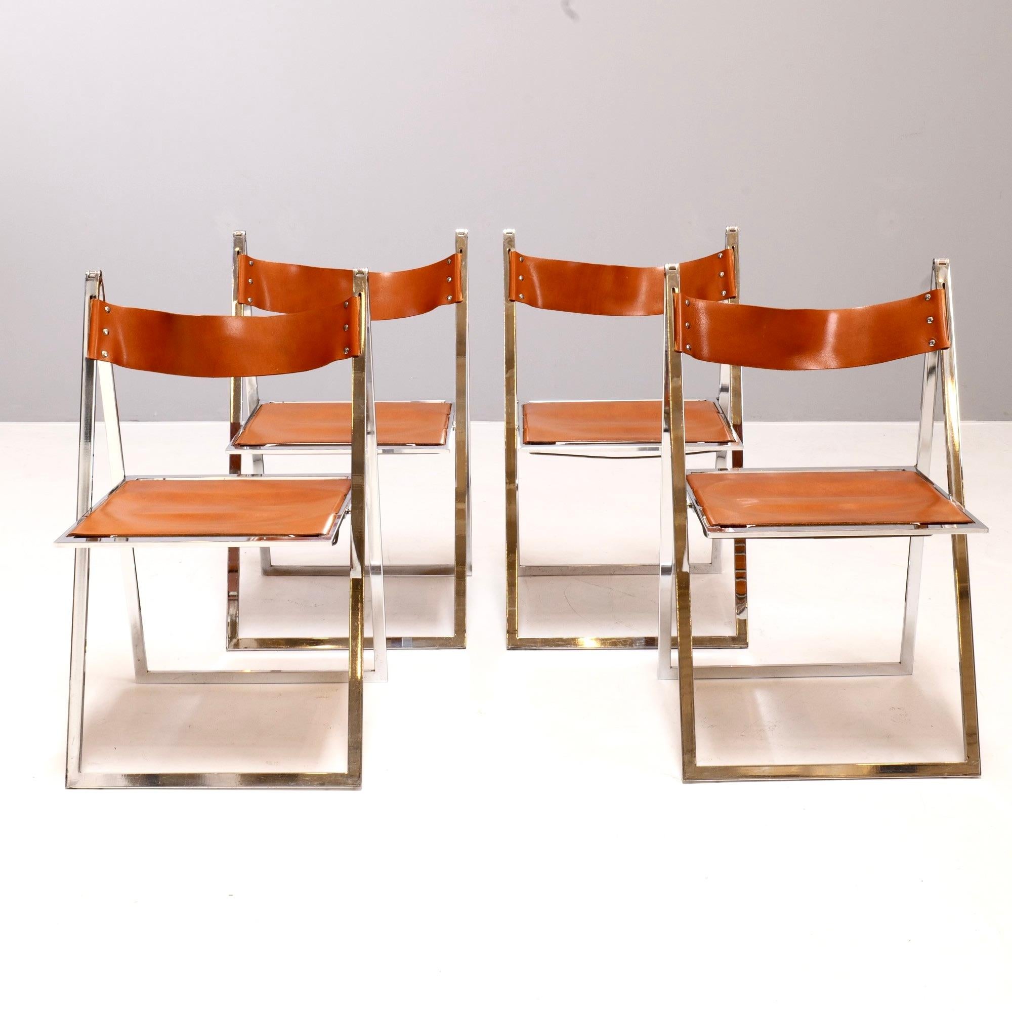 Mid-Century Modern Italian mid century modern folding Chair set by Fontoni & Geraci for Luebke