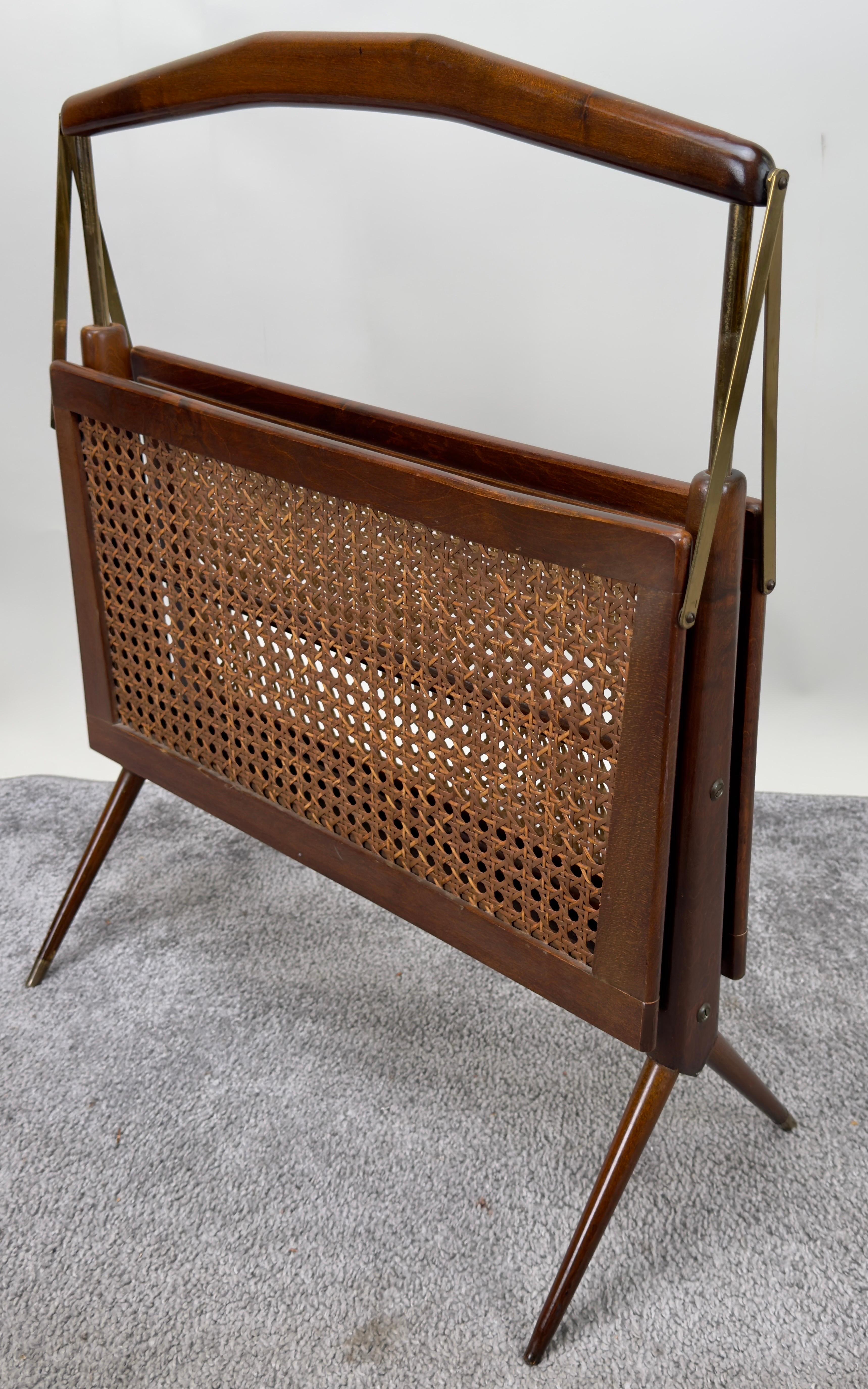 Brass Italian Mid Century Modern Folding Magazine Rack by Cesare Lacca For Sale