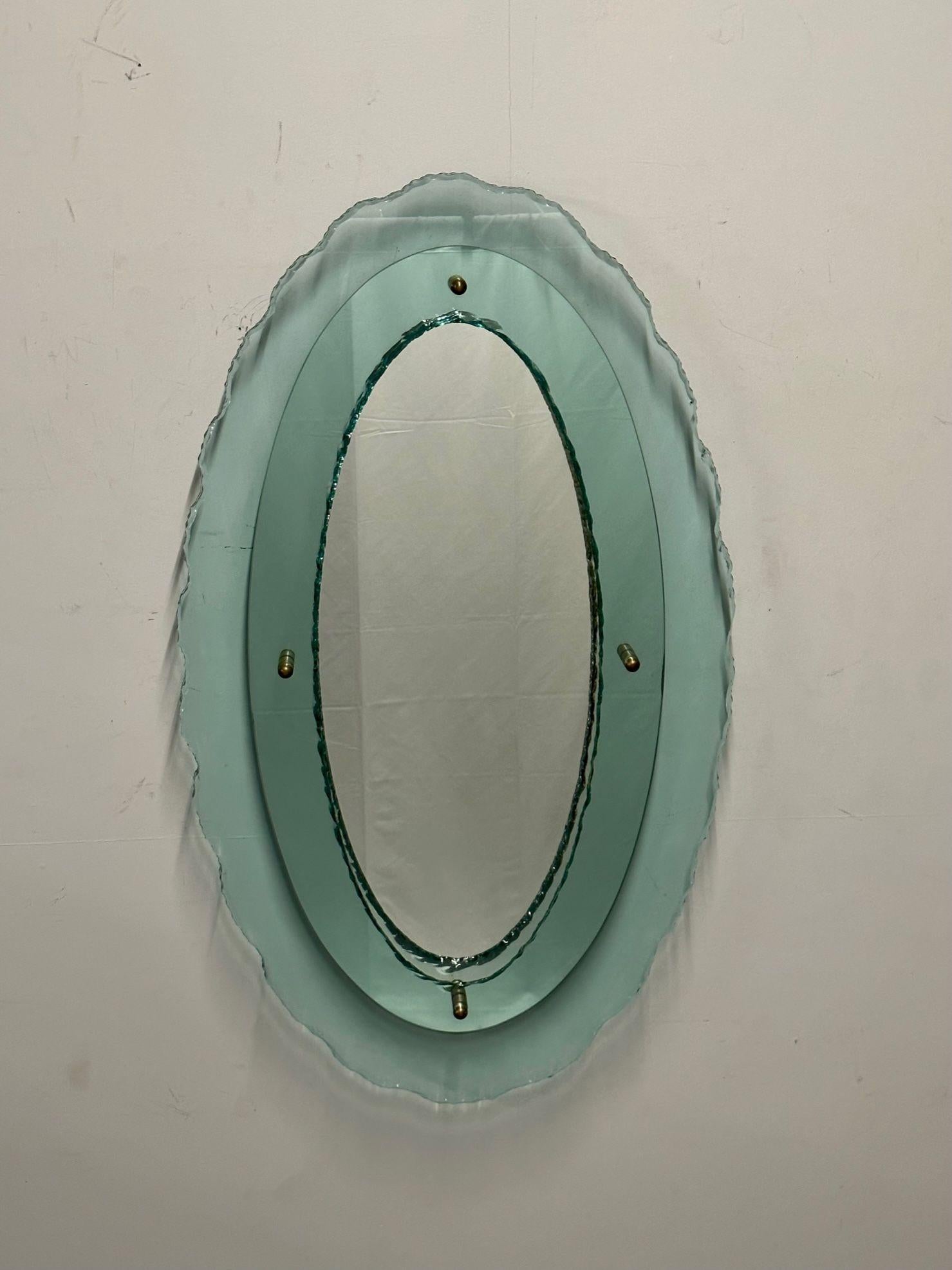 Italian Mid-Century Modern Fontana Arte Oval Glass Mirror or Plateau or Tray For Sale 6