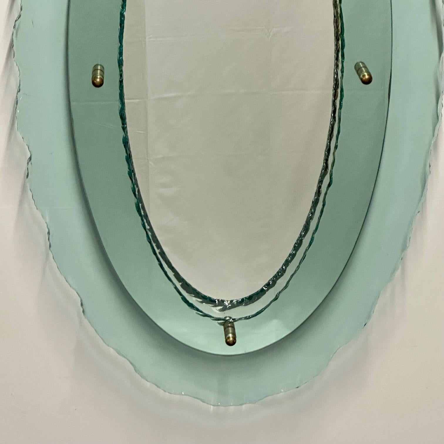 Italian Mid-Century Modern Fontana Arte Oval Glass Mirror or Plateau or Tray For Sale 1