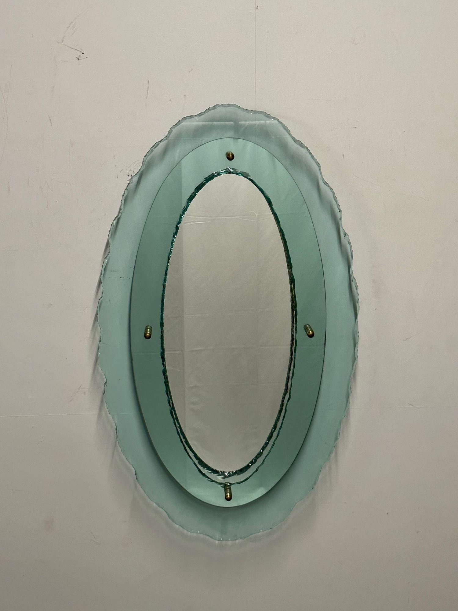 Italian Mid-Century Modern Fontana Arte Oval Glass Mirror or Plateau or Tray For Sale 2