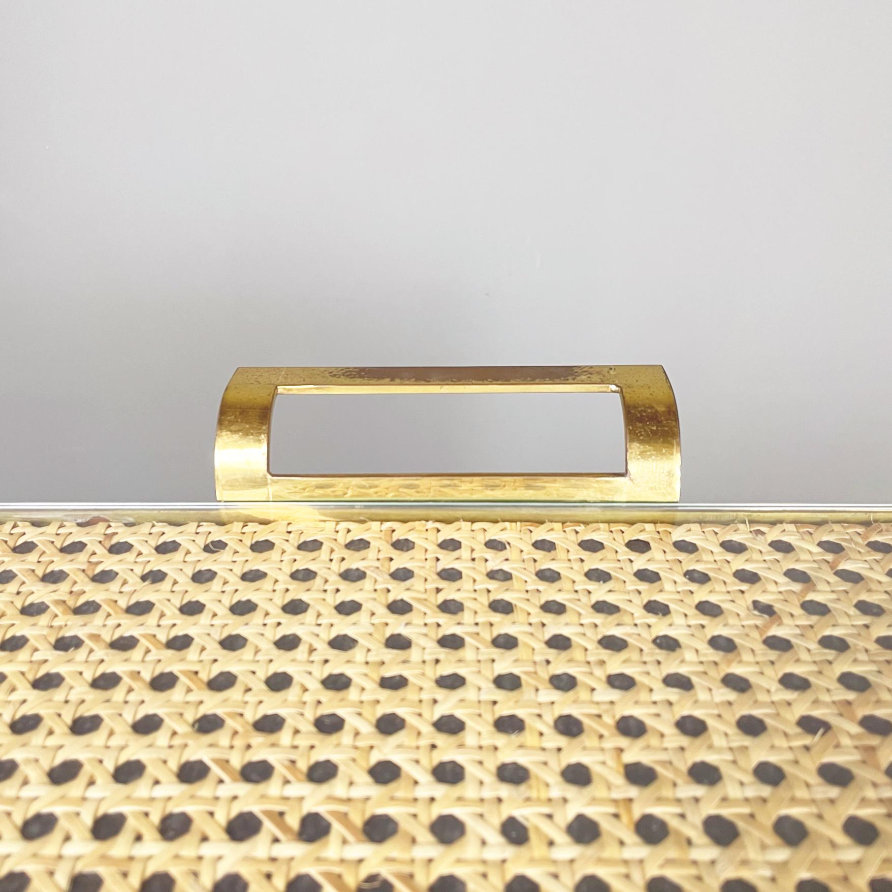 Italian Mid-Century Modern Food Cart in Straw, Black Metal, Brass, Glass, 1950s 2