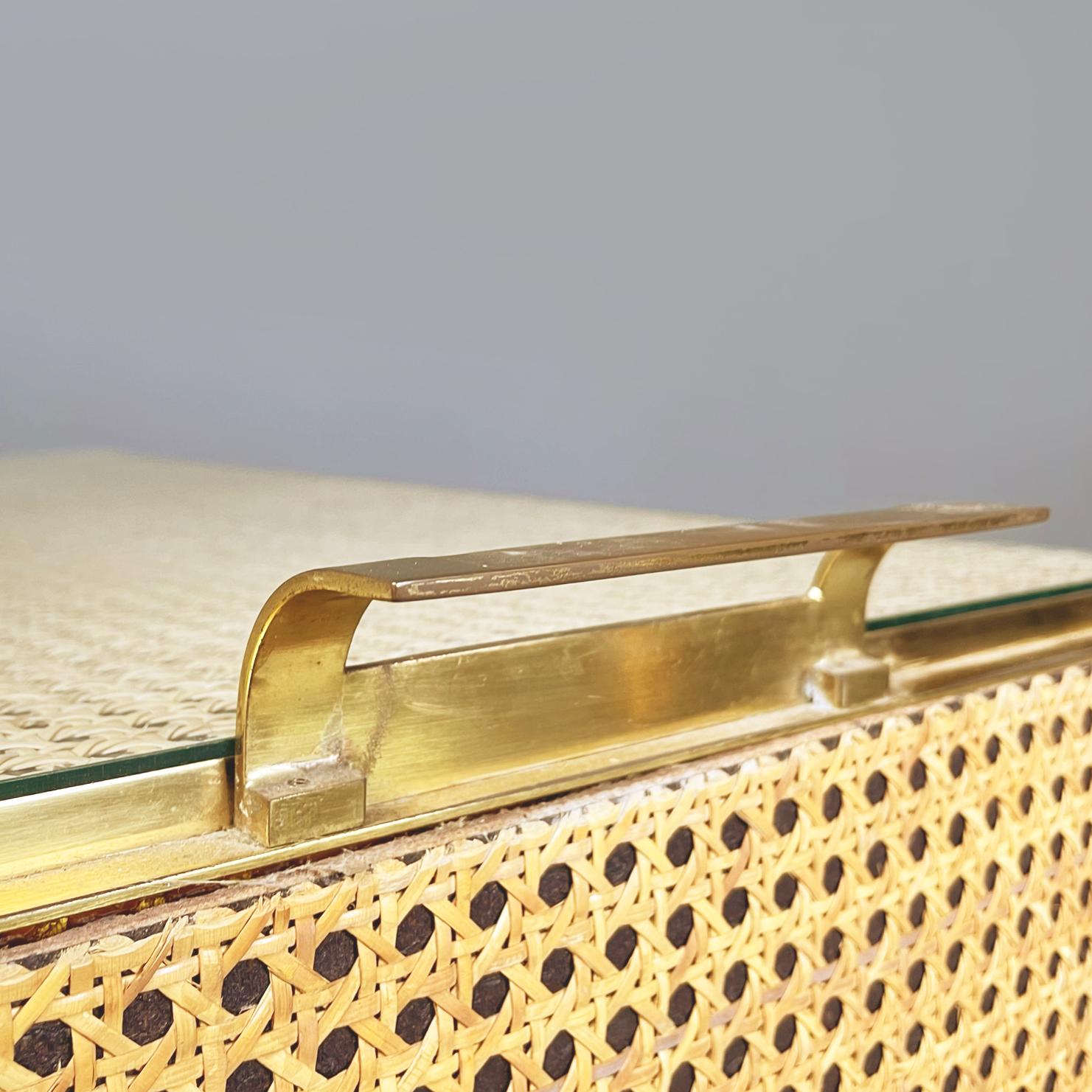 Italian Mid-Century Modern Food Cart in Straw, Black Metal, Brass, Glass, 1950s 4