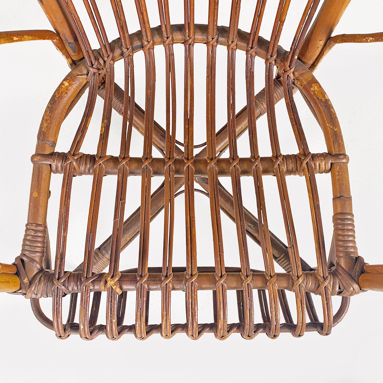 Italian mid century modern four rattan armchairs with armrests, 1960s For Sale 4