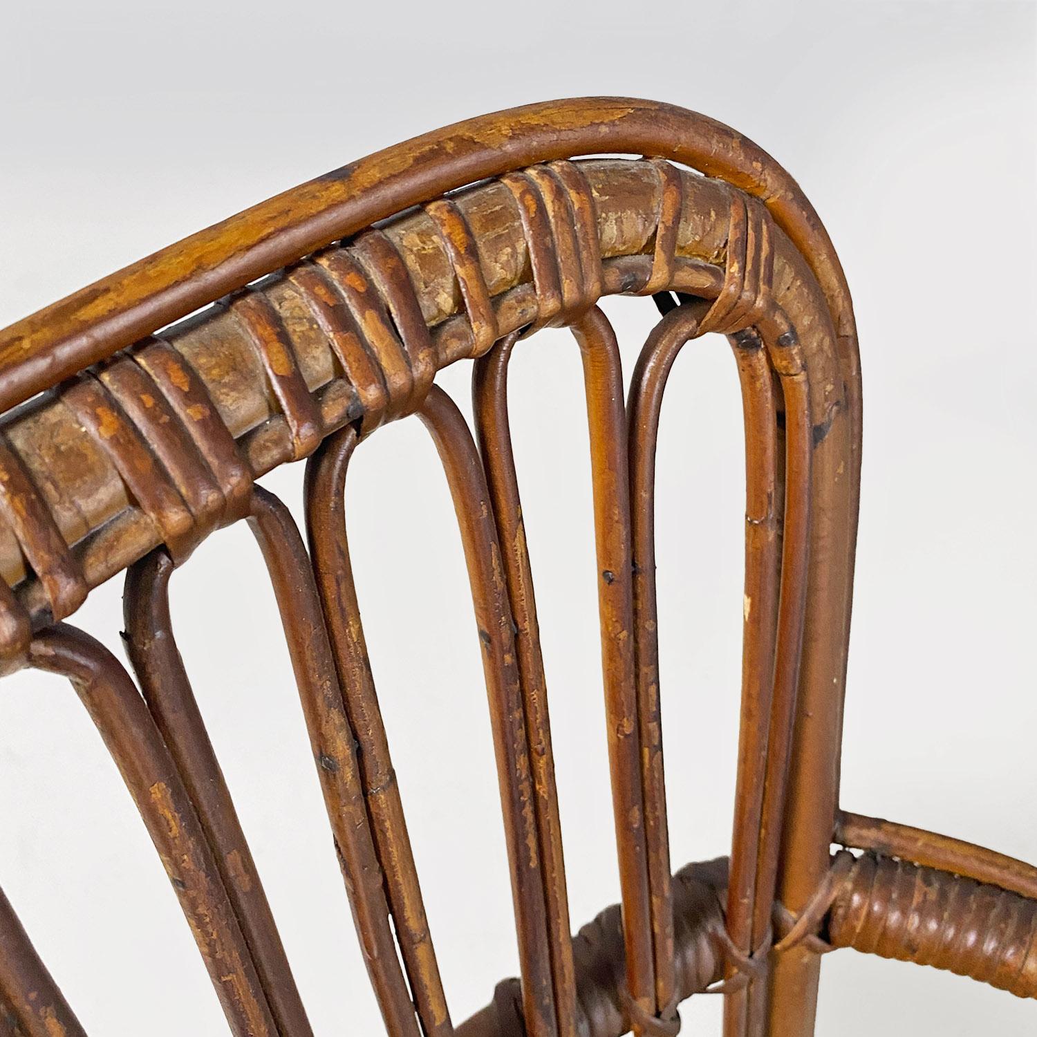 Italian mid century modern four rattan armchairs with armrests, 1960s For Sale 7