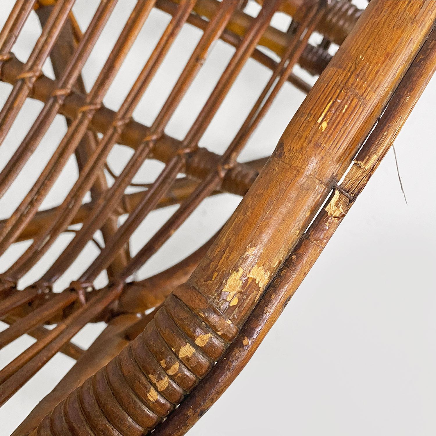 Italian mid century modern four rattan armchairs with armrests, 1960s For Sale 8