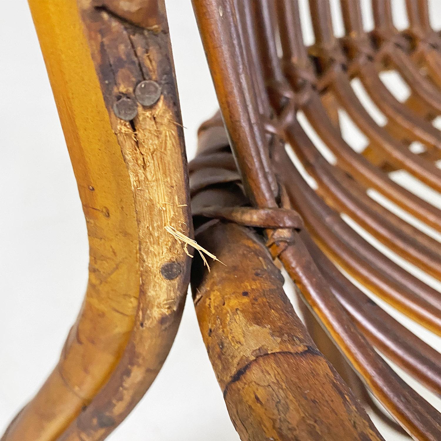 Italian mid century modern four rattan armchairs with armrests, 1960s For Sale 12