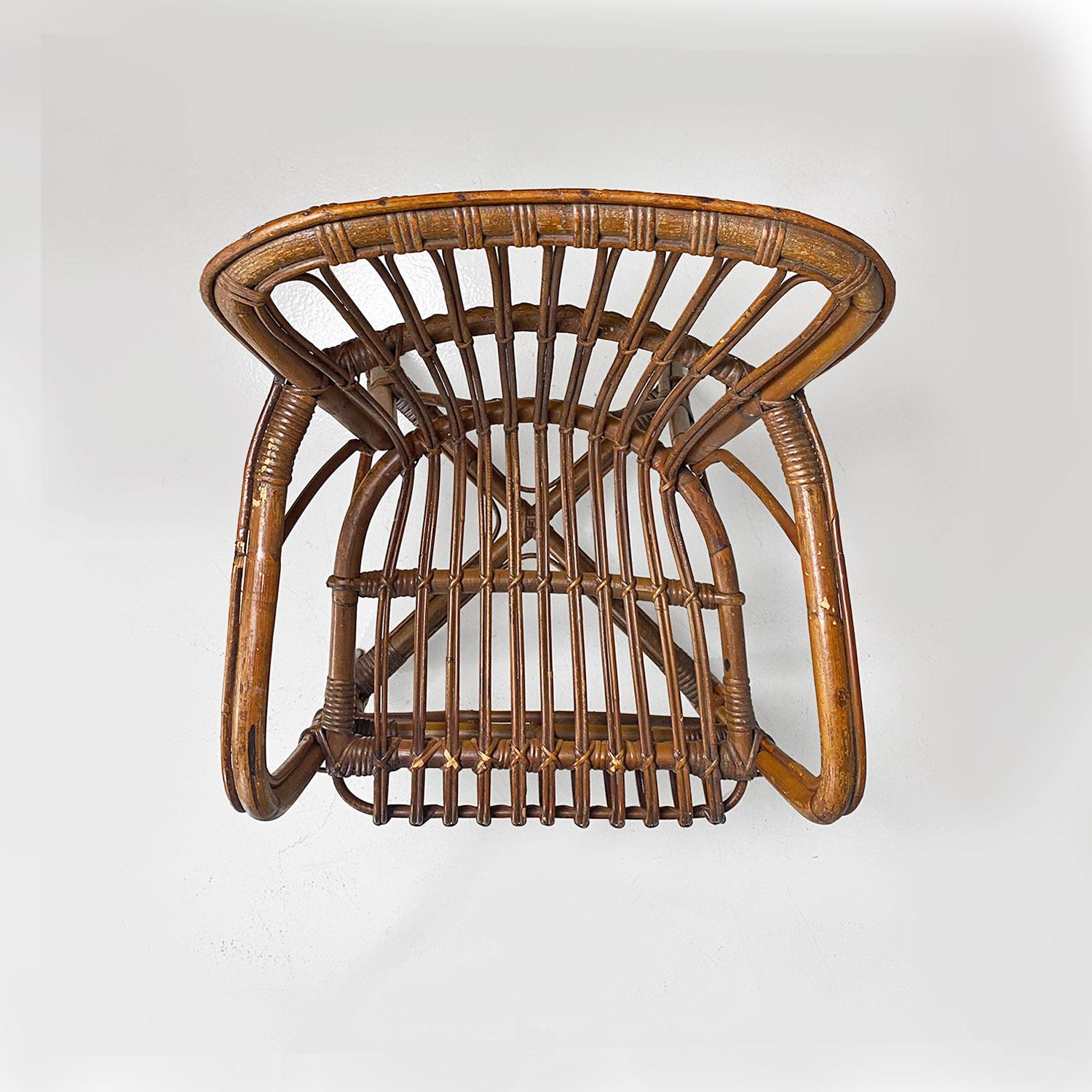 Italian mid century modern four rattan armchairs with armrests, 1960s For Sale 2