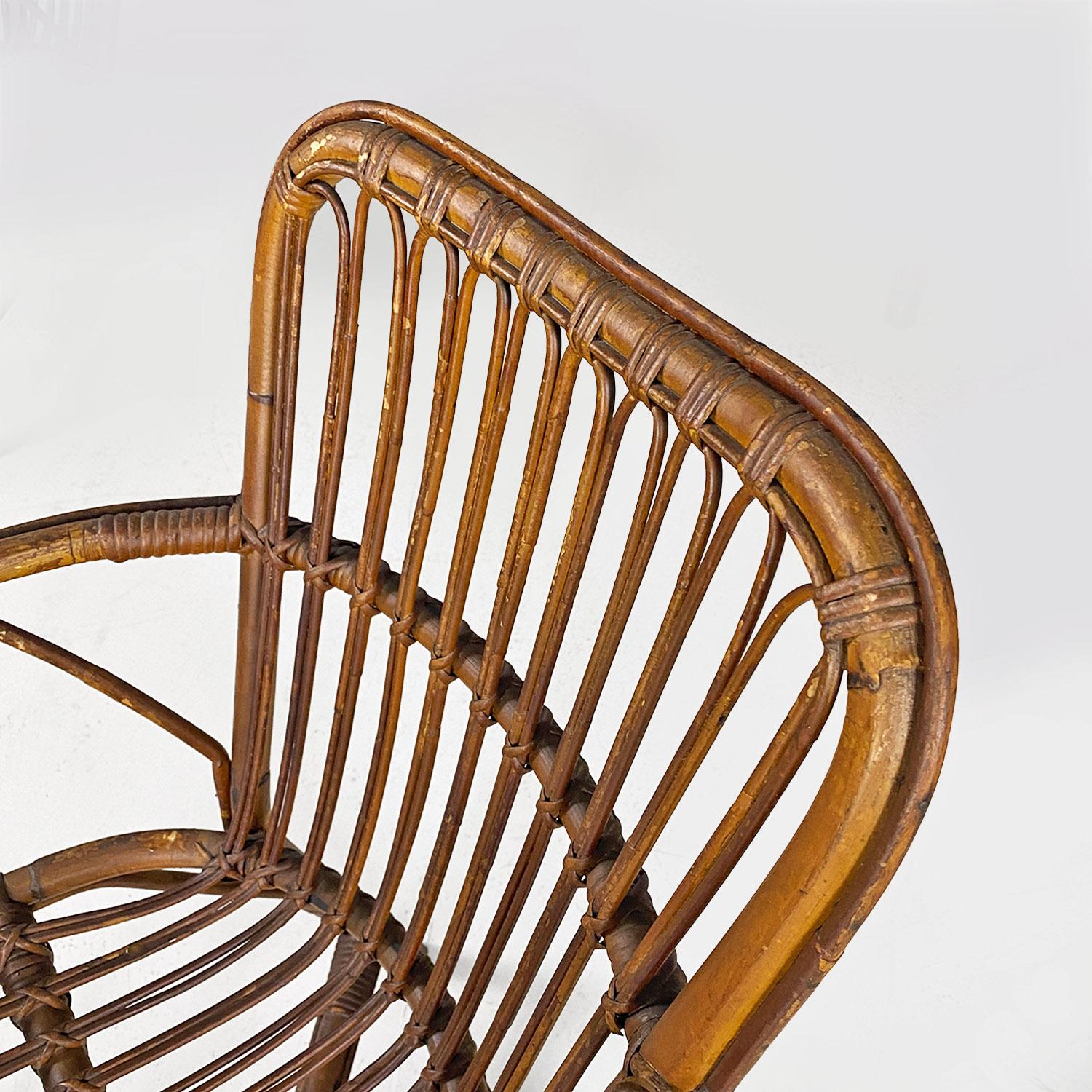 Italian mid century modern four rattan armchairs with armrests, 1960s For Sale 3