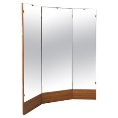 Italian mid-century modern free-standing mirror with three wooden doors, 1960s