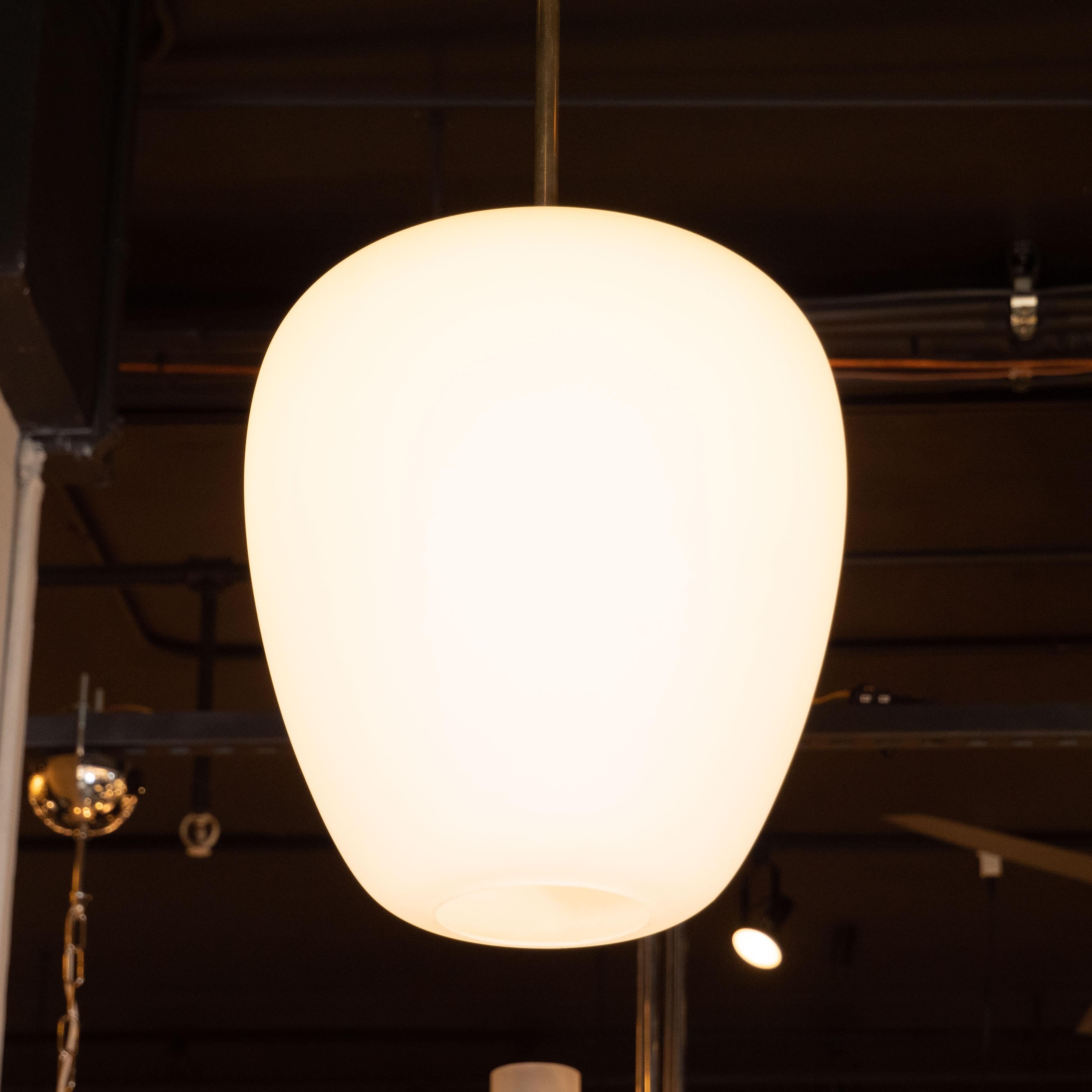 Italian Mid-Century Modern Frosted Glass Pendant with Brass Fittings In Excellent Condition In New York, NY