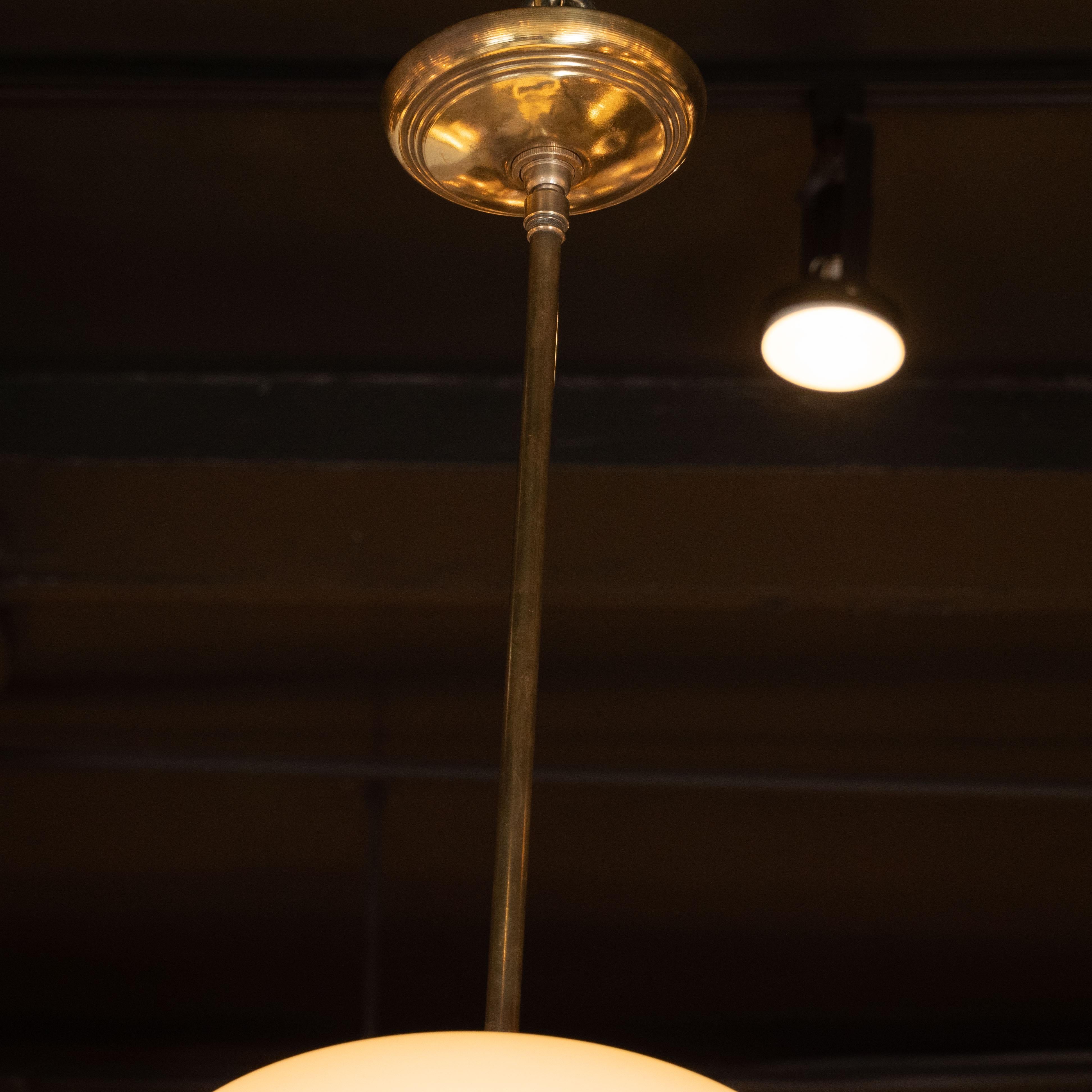 Mid-20th Century Italian Mid-Century Modern Frosted Glass Pendant with Brass Fittings