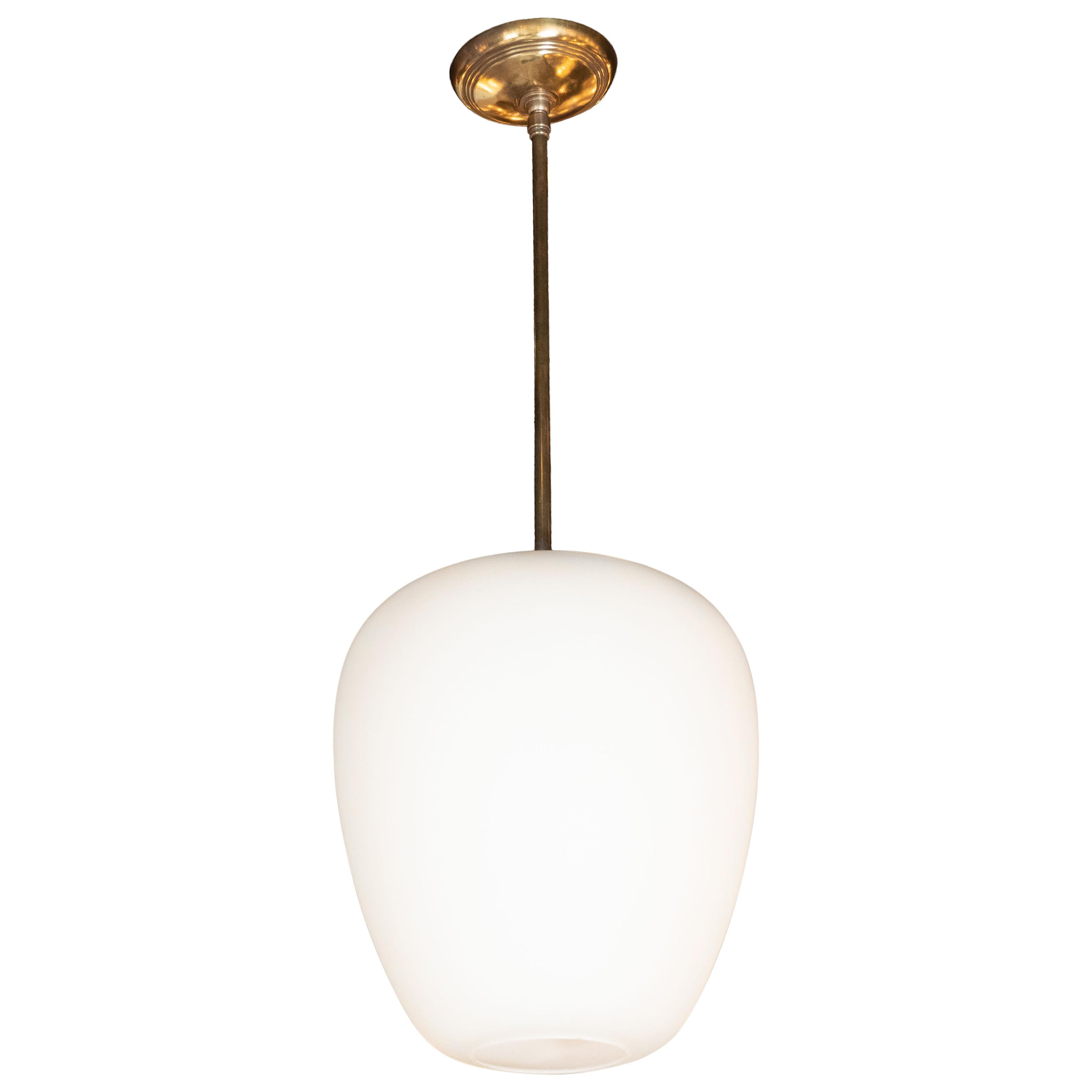 Italian Mid-Century Modern Frosted Glass Pendant with Brass Fittings