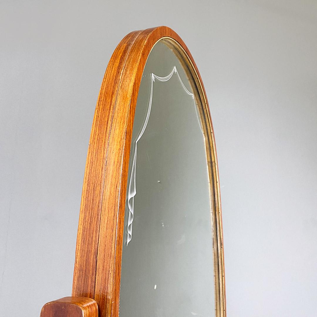 Mid-20th Century Italian mid century modern full-length mirror, wooden tilting structure, 1950s For Sale