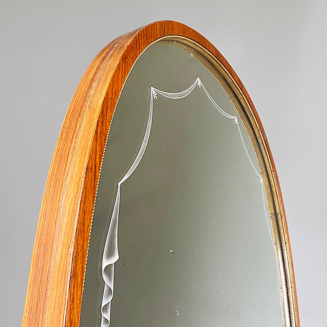 Wood Italian mid century modern full-length mirror, wooden tilting structure, 1950s For Sale