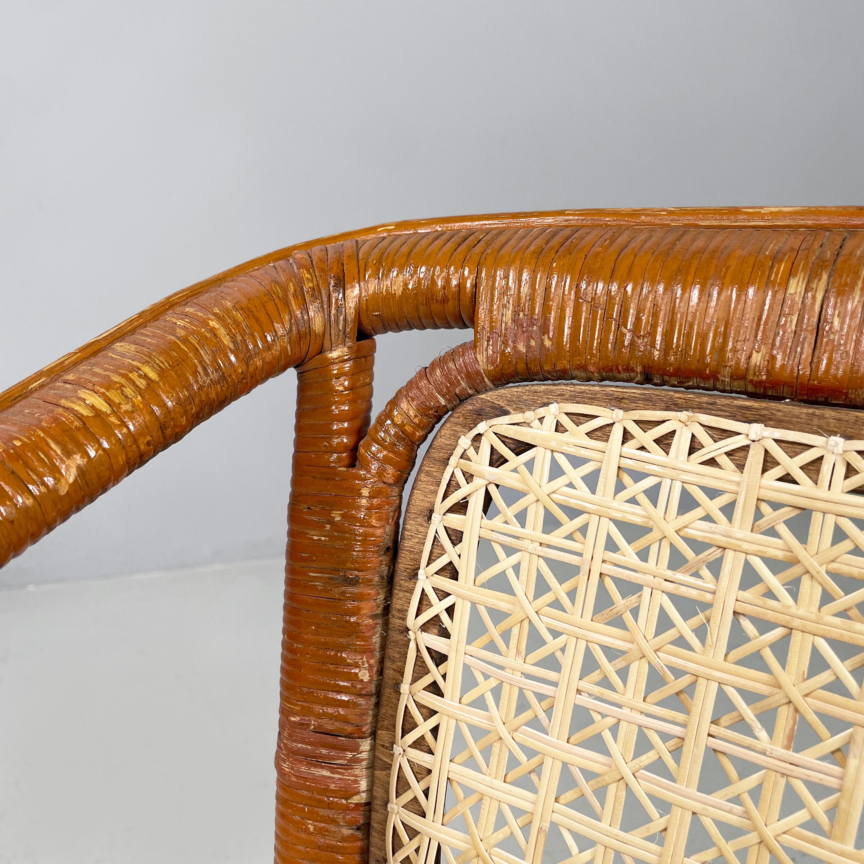 Sillones de jardín modernos italianos de mediados de siglo en ratán y paja, años 60 en venta 3